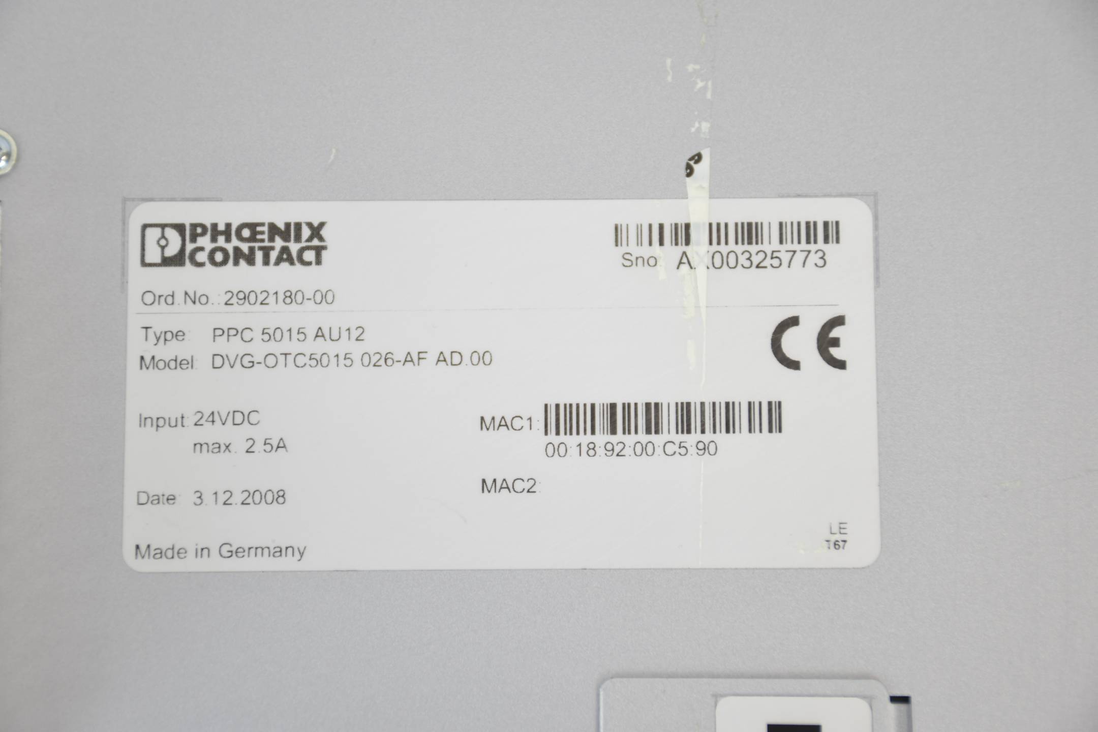 Phoenix Contact Panel PC PPC 5015 AU12 ( DVG-OTC5015 026-AF ) AD.00 2902180-00