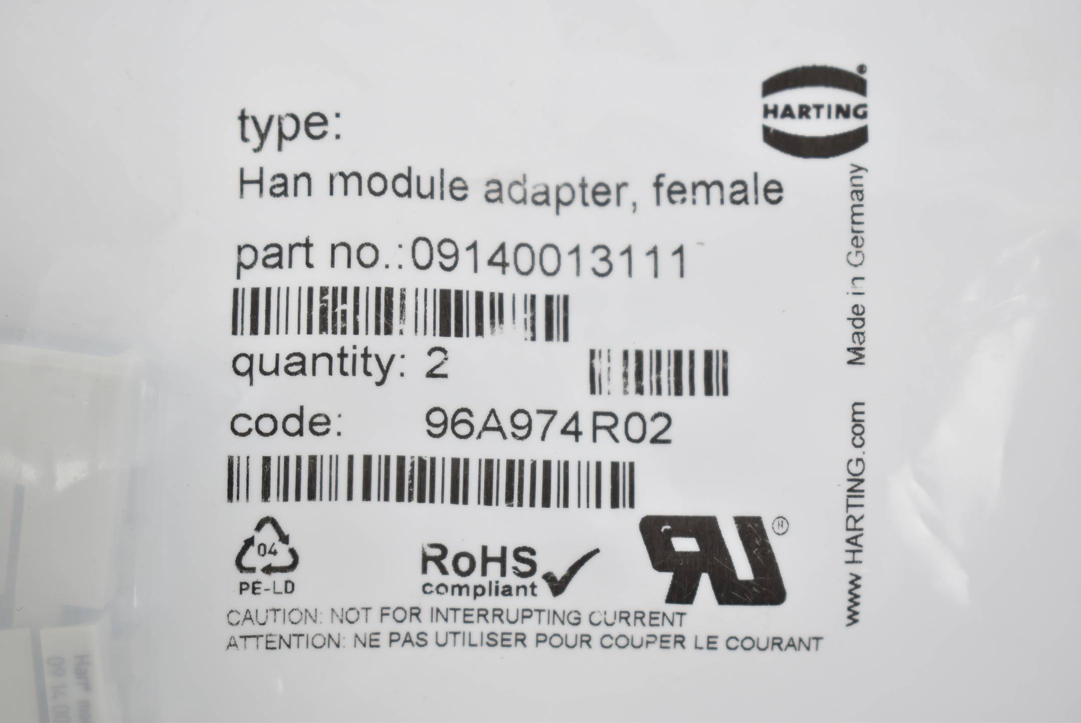 Harting Han Adapter Modul 09140013111