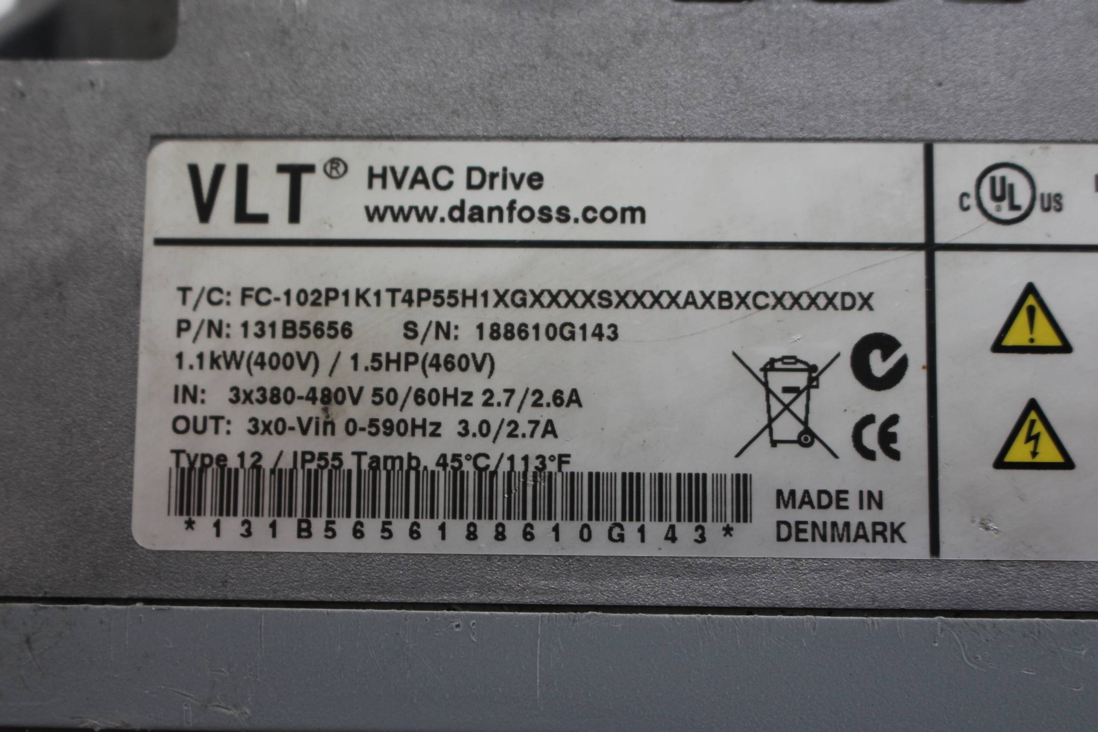 Danfoss VLT HVAC Drive FC-102P1K1T4P55H1XGXXXXSXXXXAXBXCXXXXDX 131B5656