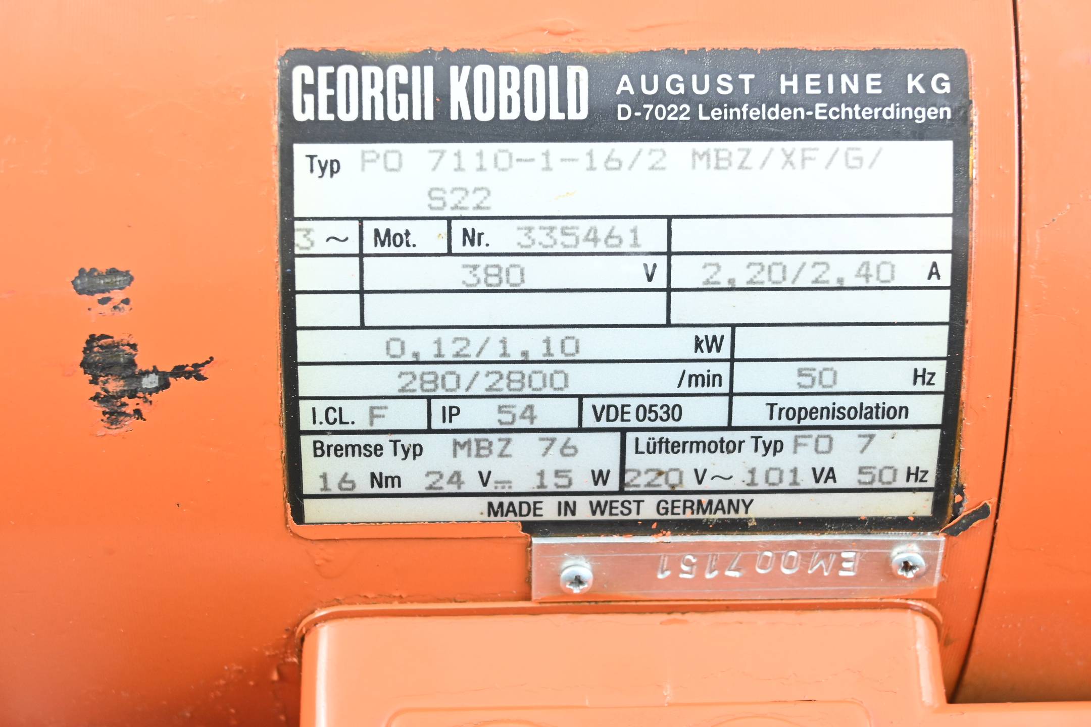 Georgii Kobold 3~ Motor PO 7110-1-16/2 MBZ/XF/G/S22 inkl. Lüfter 084024-150
