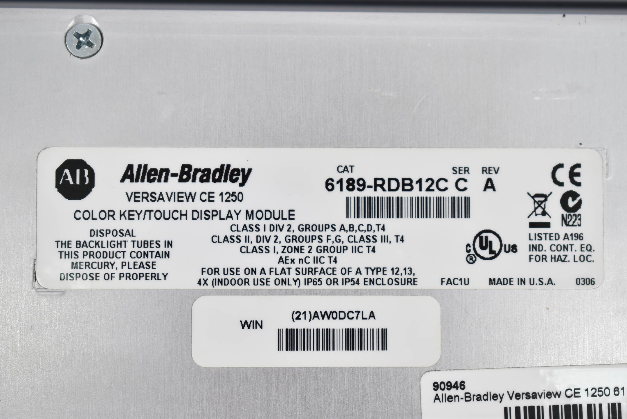 Allen-Bradley 1250H Versaview CE Logic Module 6189-RDB12C ( 6189-RPRH )
