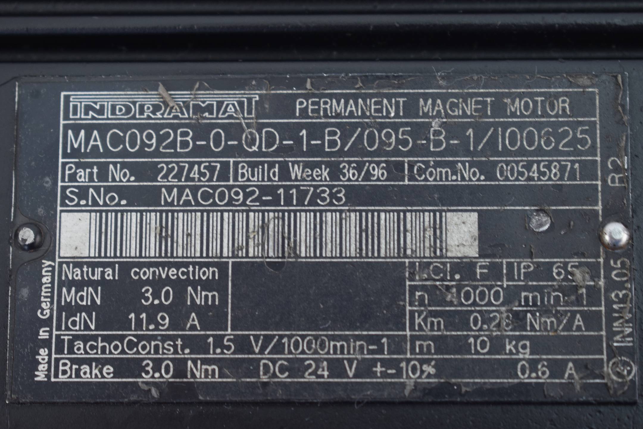 Indramat Permanentmagnetmotor MAC092B-0-QD-1-B/095-B-1/100625