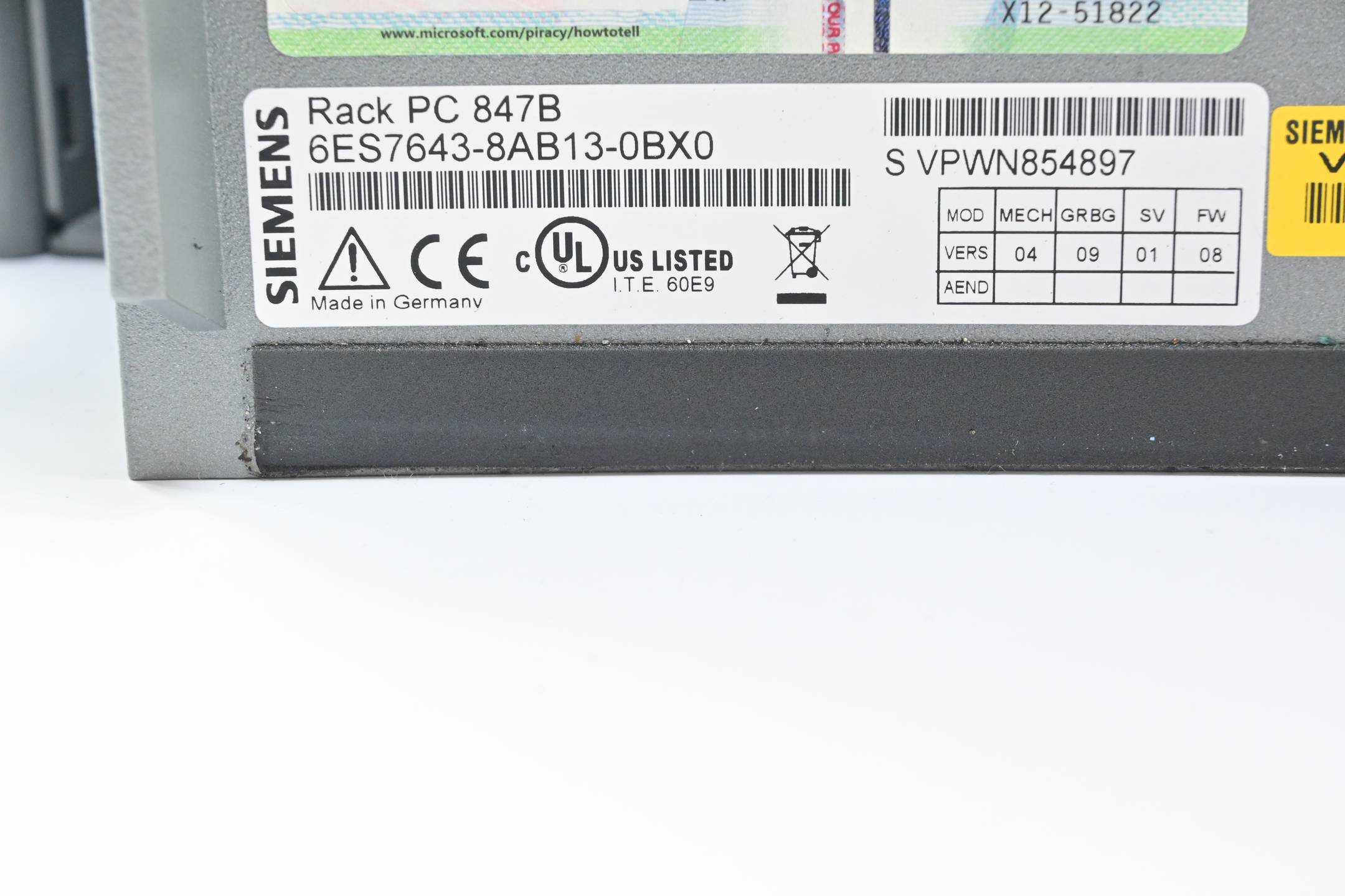 Siemens Simatic Rack PC 847B 6ES7643-8AB13-0BX0 ( 6ES7 643-8AB13-0BX0 )