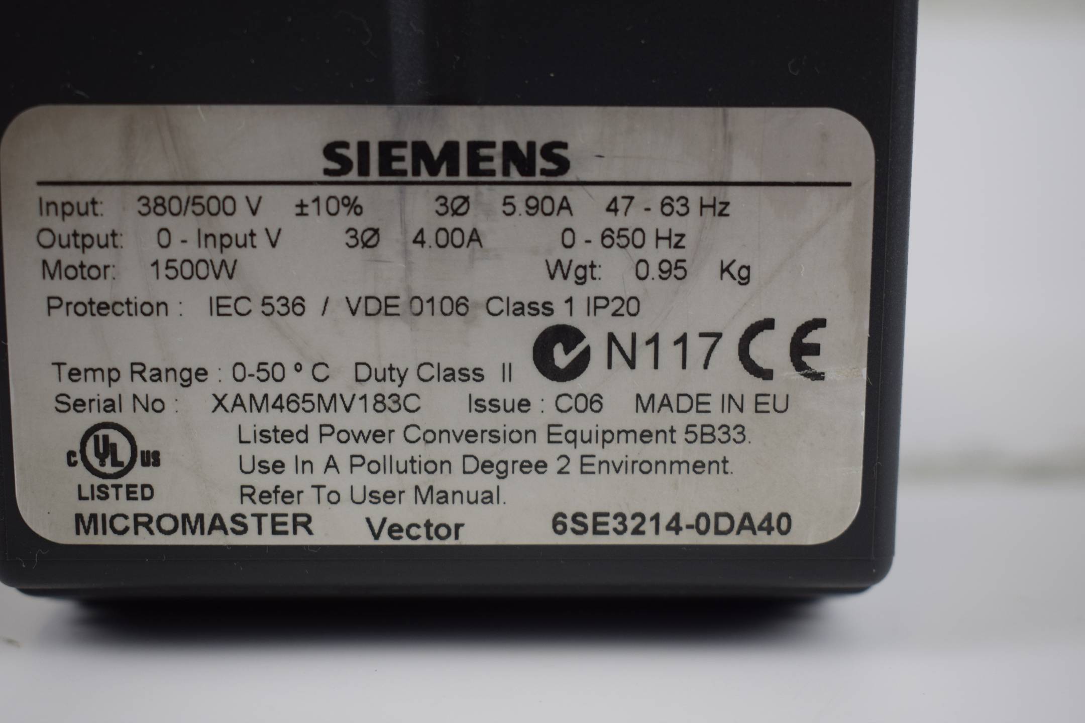 Siemens micromaster Vector MMV150/3 6SE3214-0DA40 ( 6SE3 214-0DA40 ) 