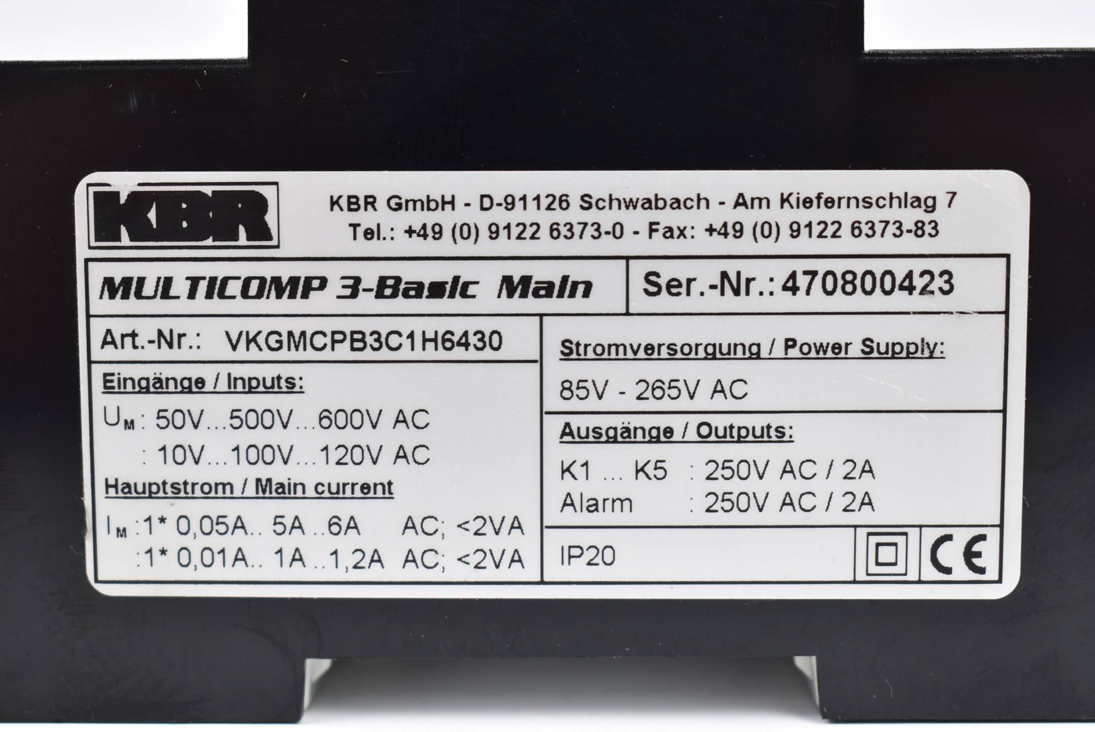 KBR Multicomp 3-Basic Main 65-265VAC VKGMCPB3C1H6430