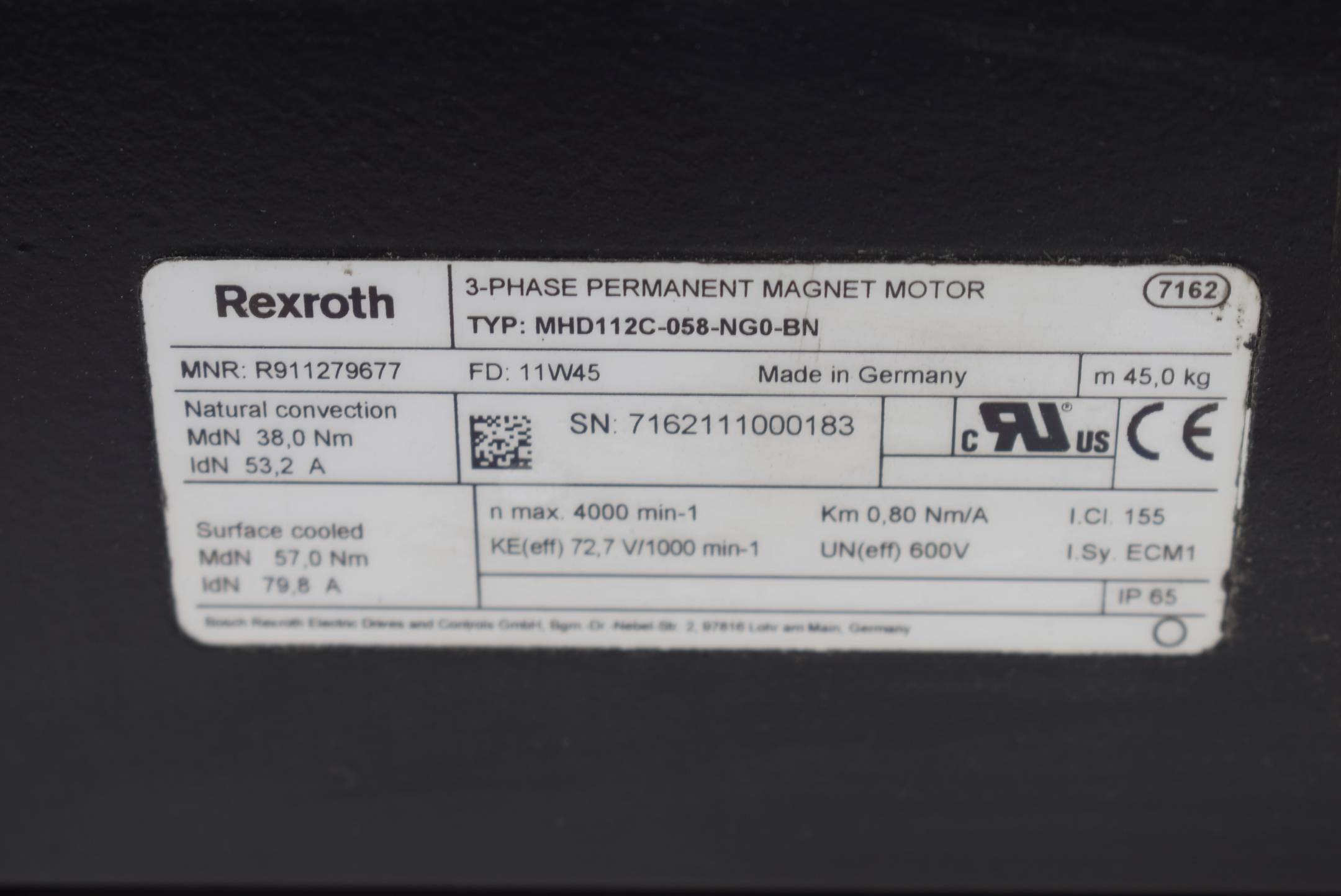 Rexroth 3-Phase Permanent Magnet Motor MHD112C-058-NG0-BN