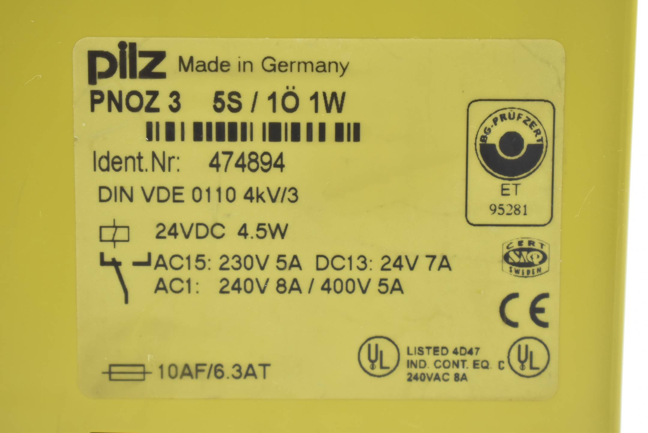 Pilz Sicherheitsrelais PNOZ 3 5S / 1Ö 1W ( 474894 )