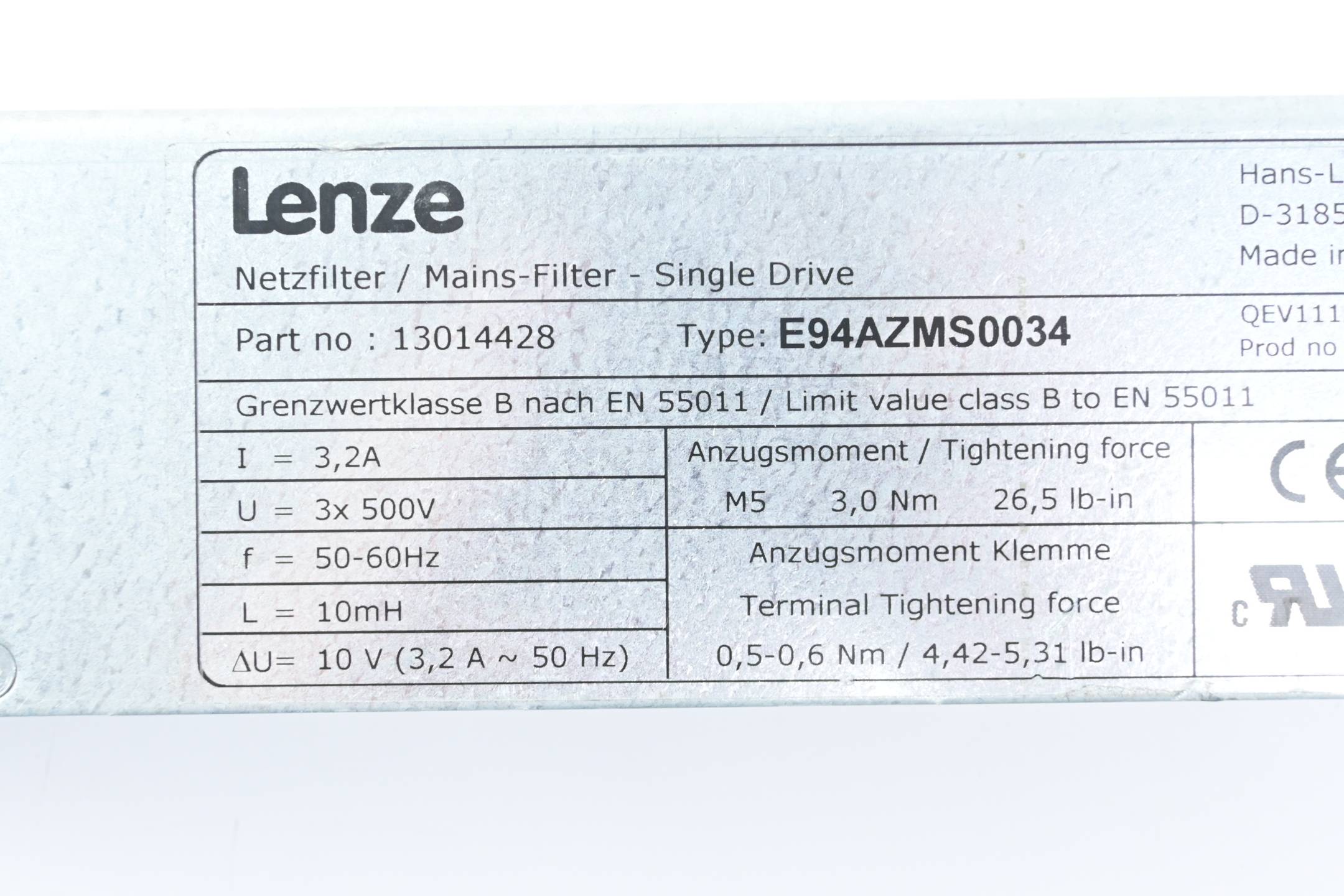 Lenze Netzfilter E94AZMS0034 ( 13014428 )