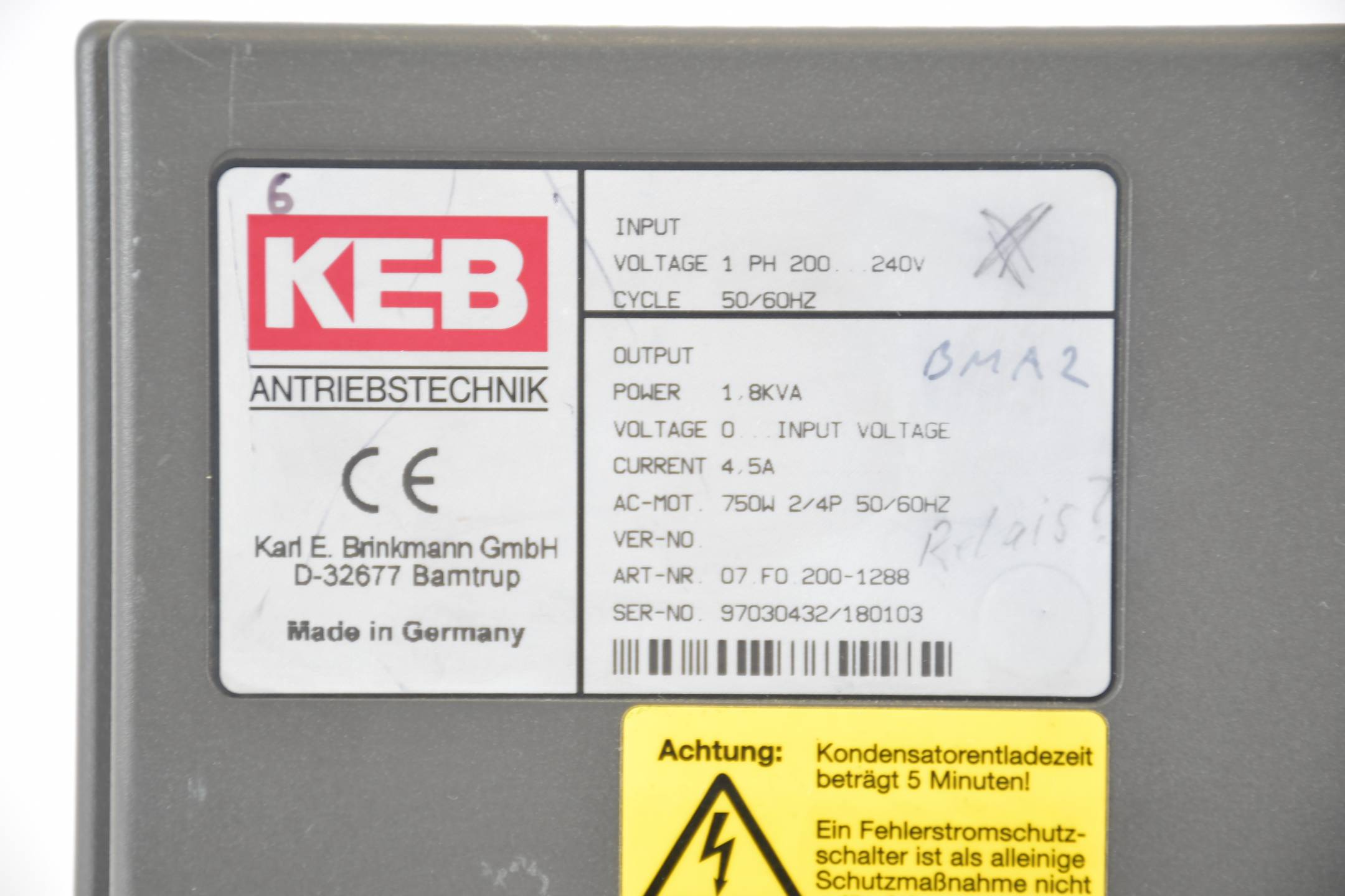 KEB combivert Antriebsrichter Umrichter 07.F0.200-1288 ( 07FO200 )