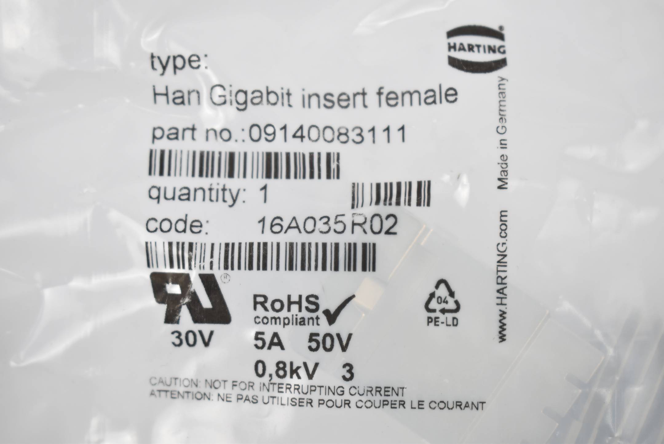 Harting Han Gigabit insert female 09140083111