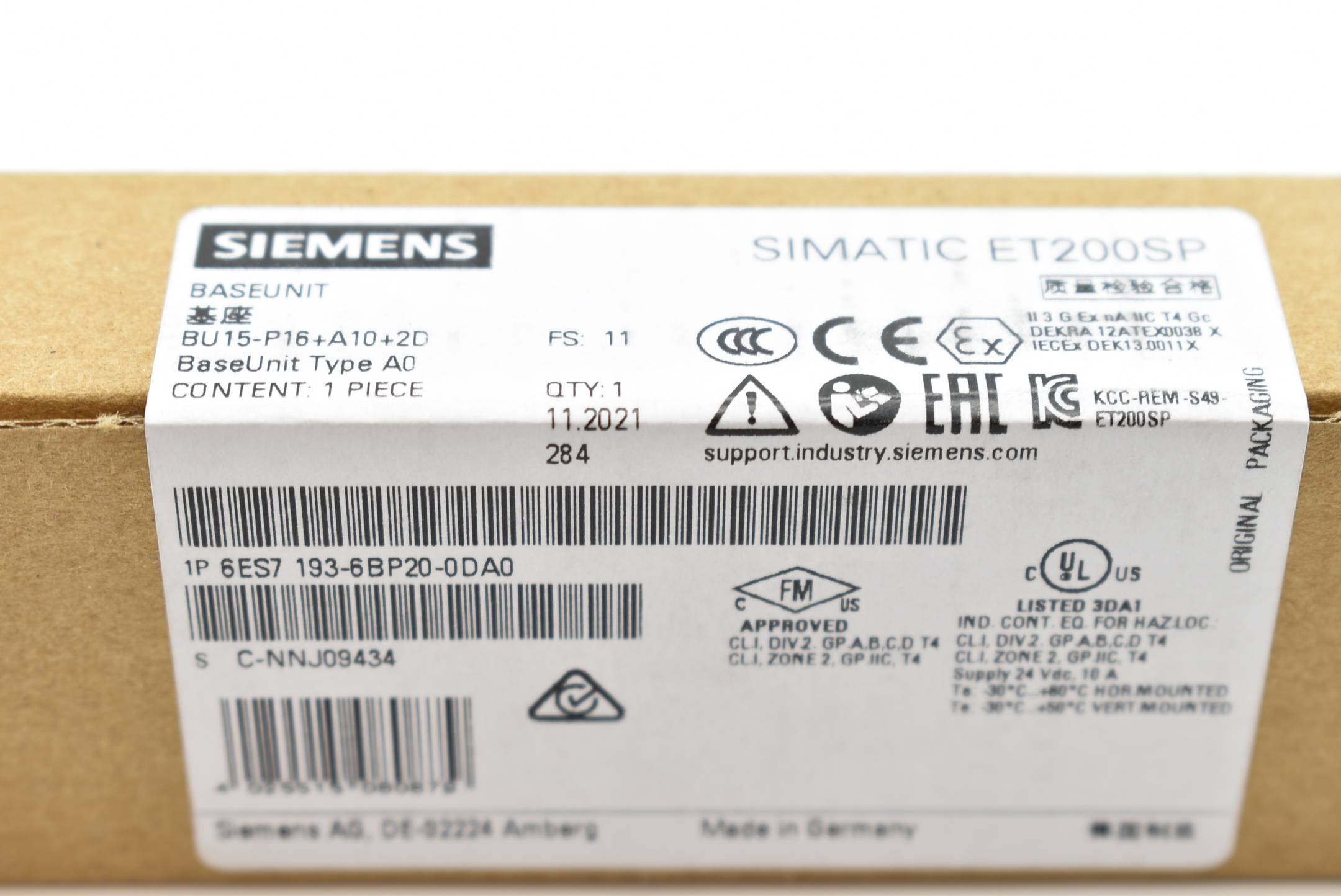 Siemens simatic ET200SP BU 6ES7 193-6BP20-0DA0 ( 6ES7193-6BP20-0DA0 ) E.11