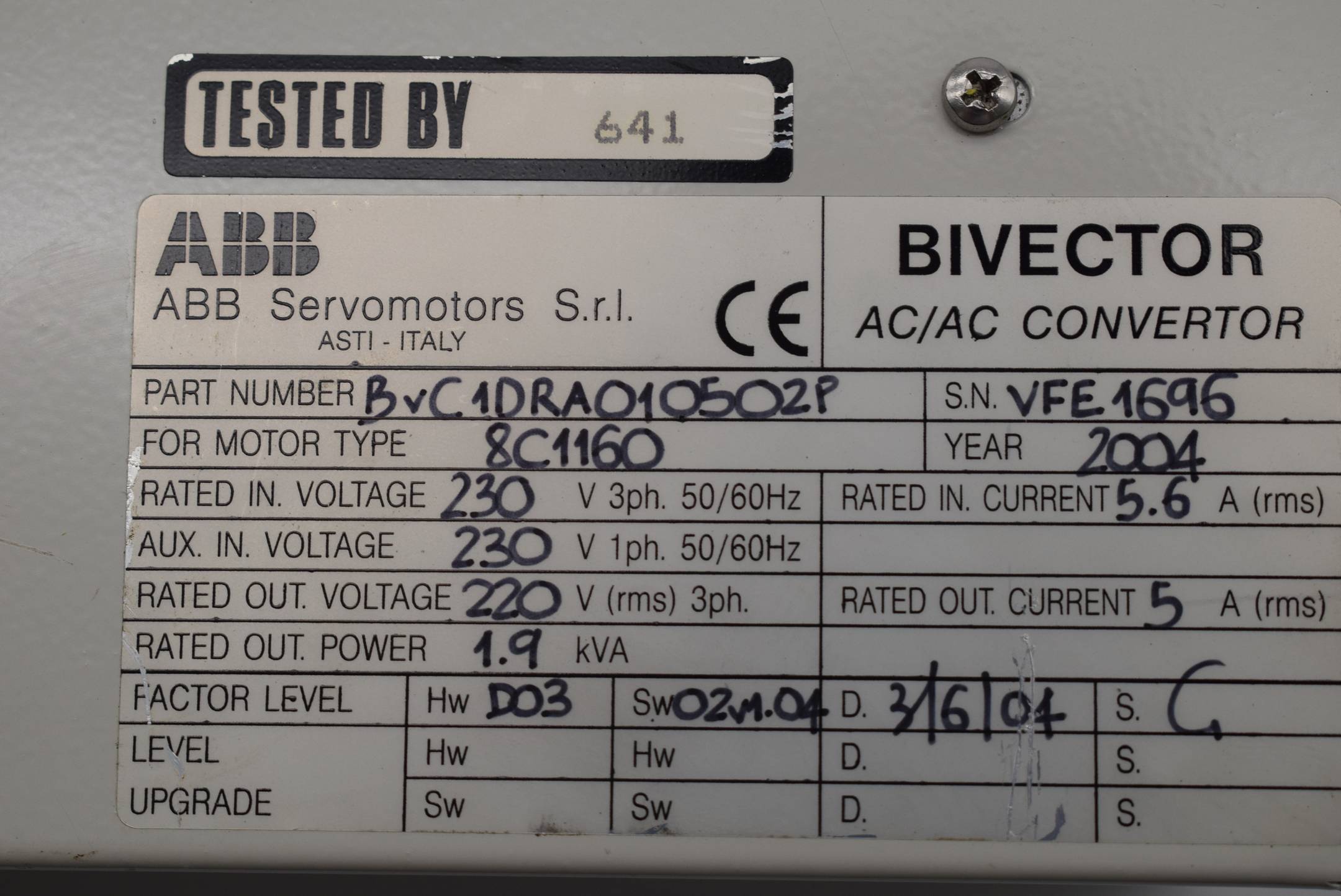 ABB Bivector BIVECTOR AC/AC CONVERTOR BVC1DRA010502P