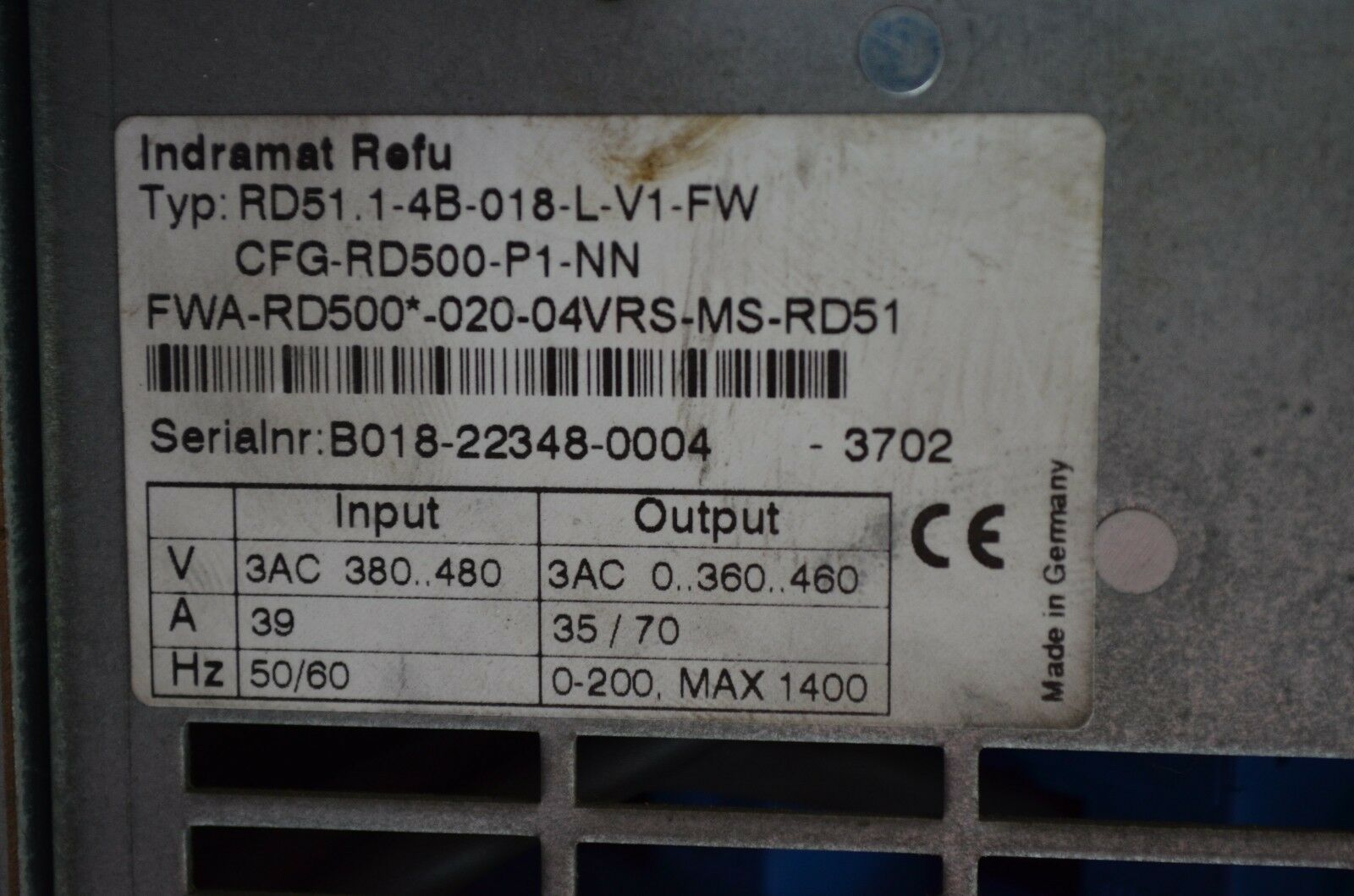 Indramat Refu RD51.1-4B-018-L-V1-FWCFG-RD500-P1-NN