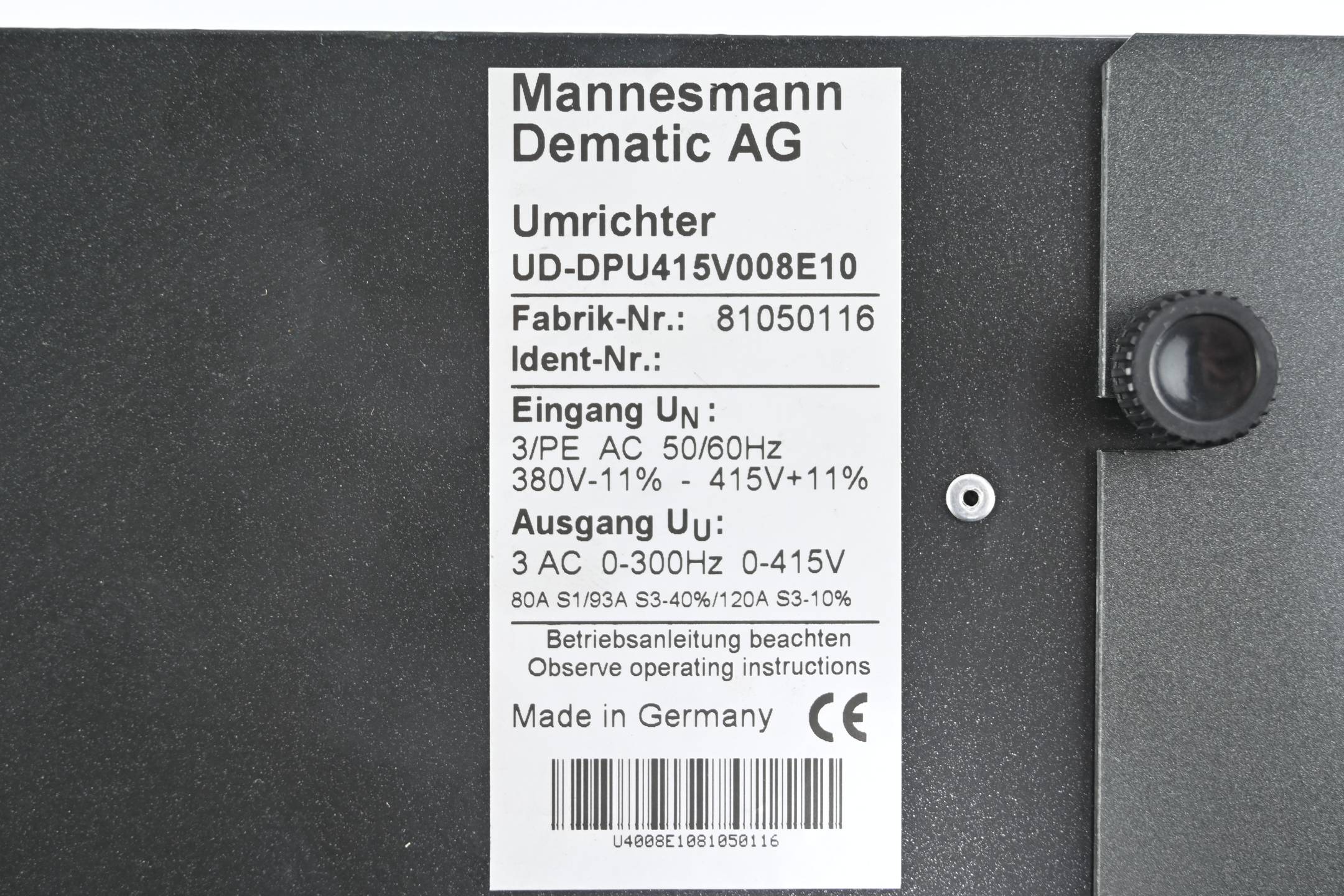 Mannesmann Dematic Demag Umrichter UD-DPU415V008E10