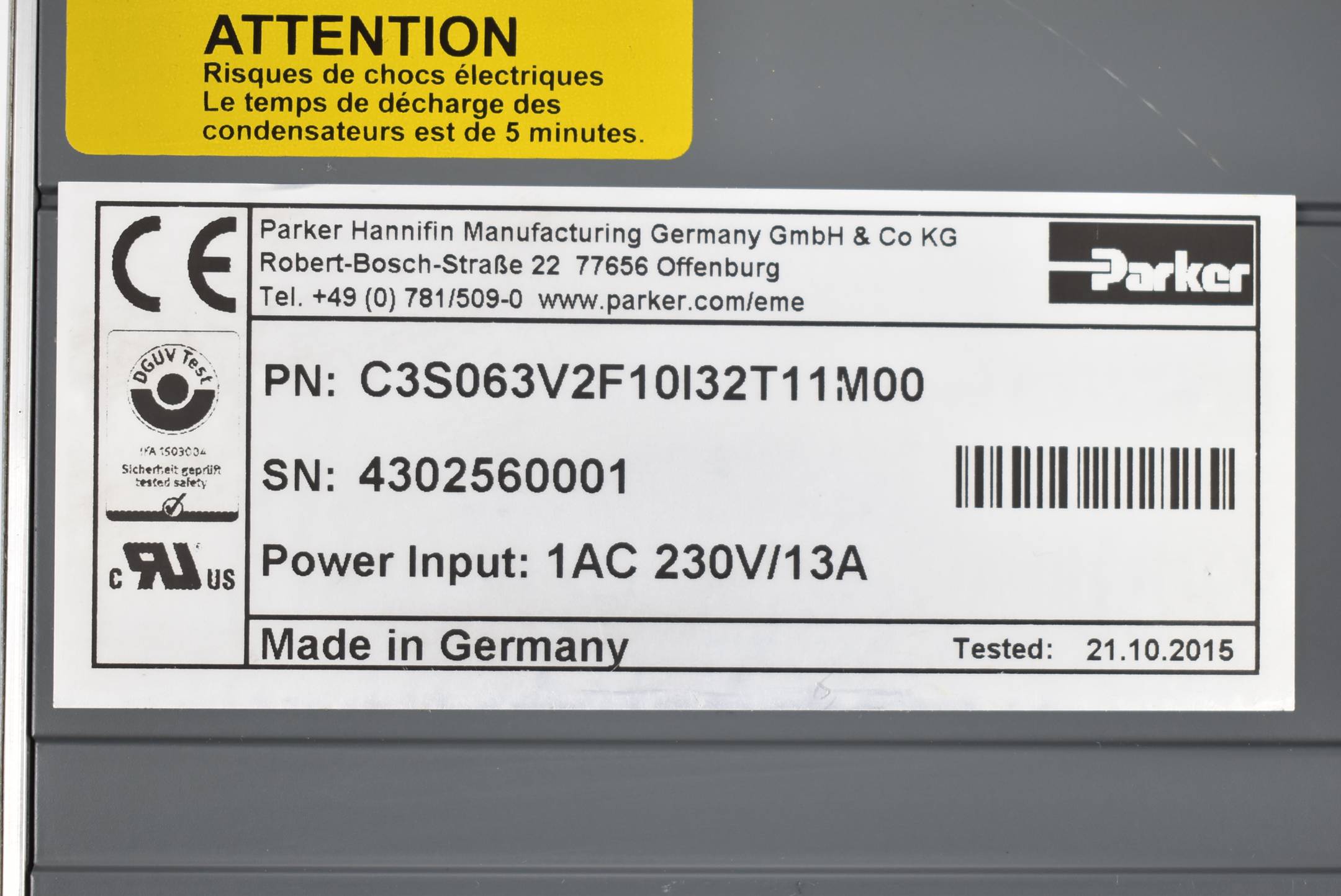 Parker Compax3 Servo Controller C3S063V2F10I32T11M00 ( 230V 13A )