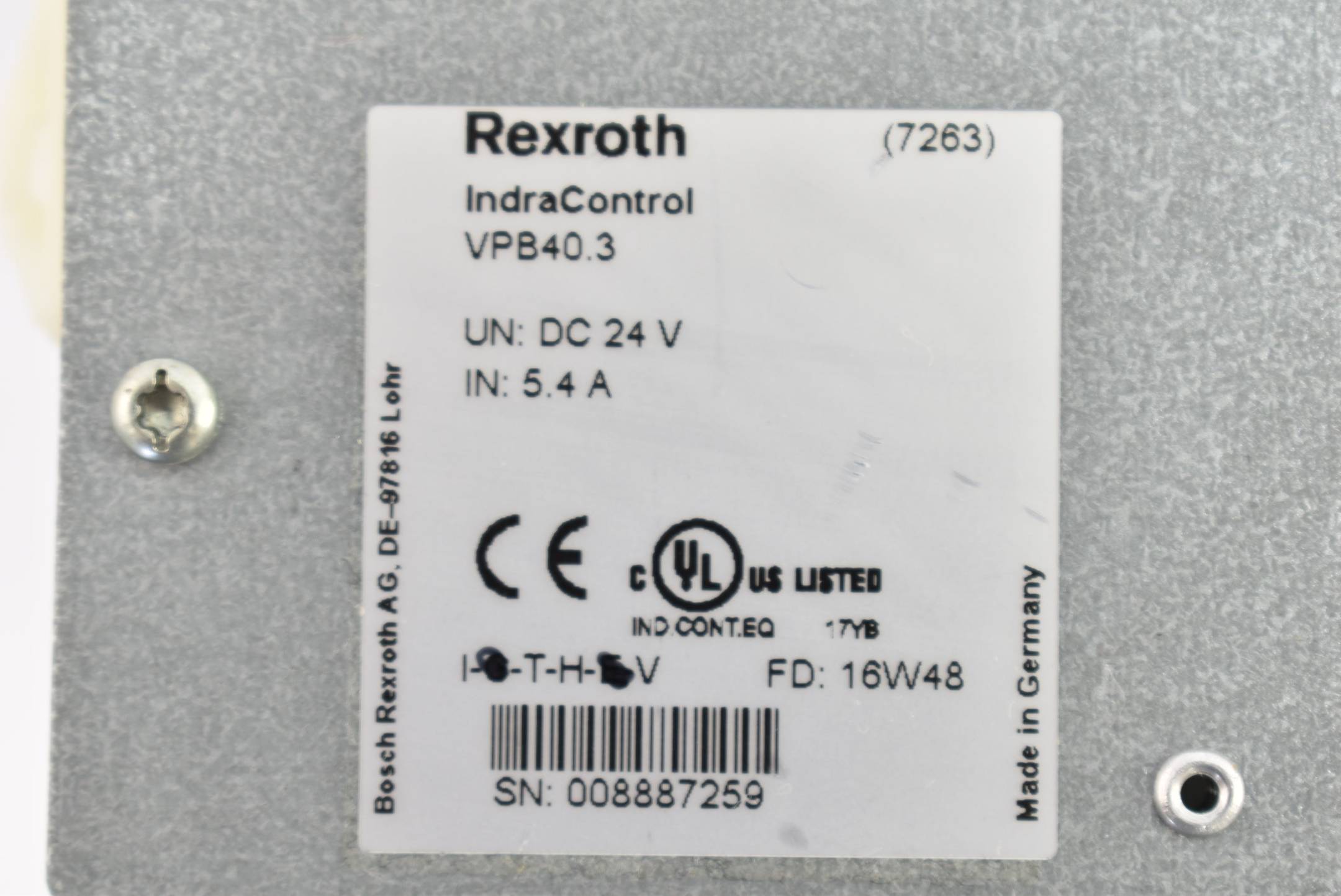 Rexroth IndraControl V CPU Industrial PC VPB40.3 R911172466