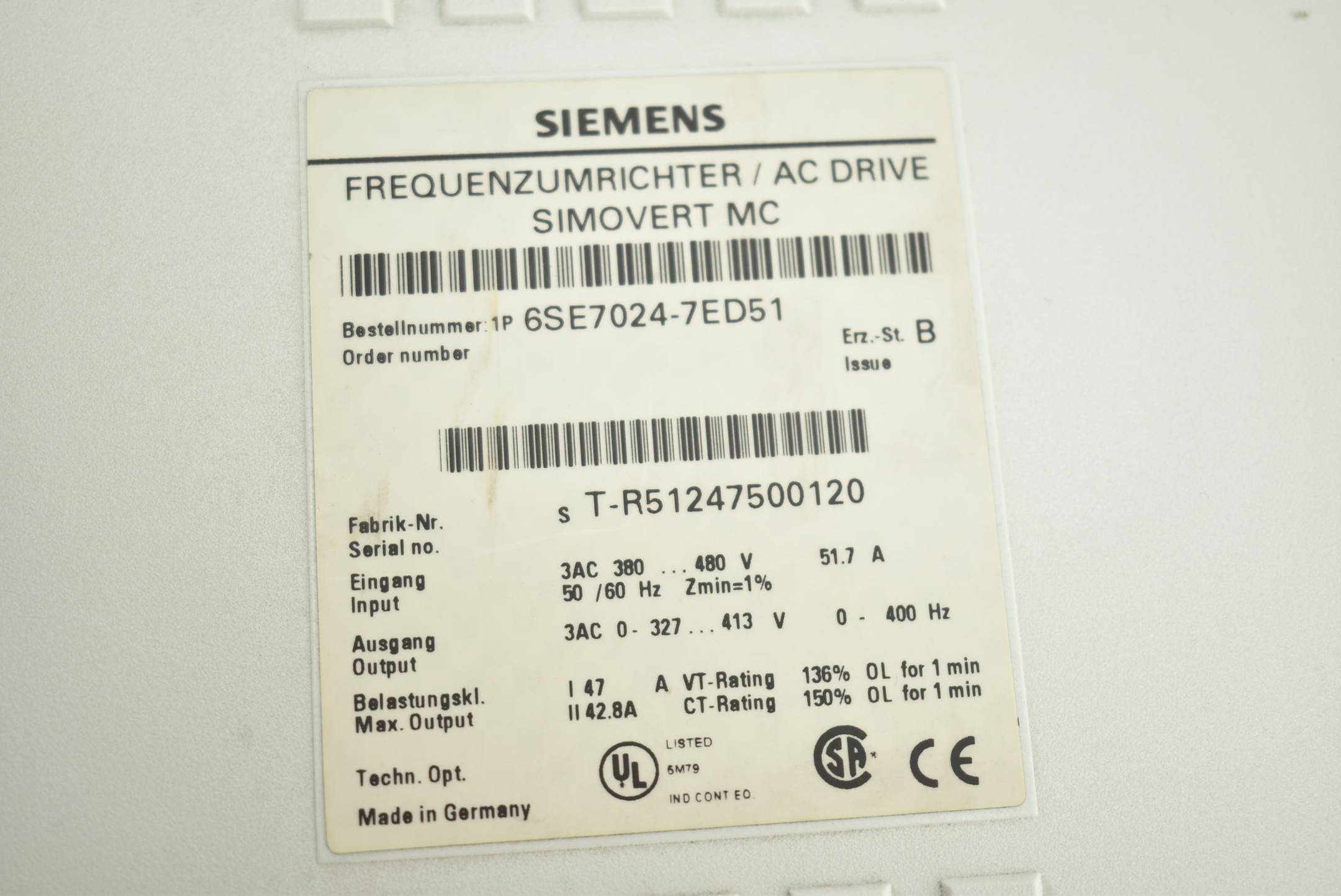 Siemens Frequenzumrichter AC Drive Simovert MC 6SE7024-7ED51 ( 6SE 7024-7ED1 ) 