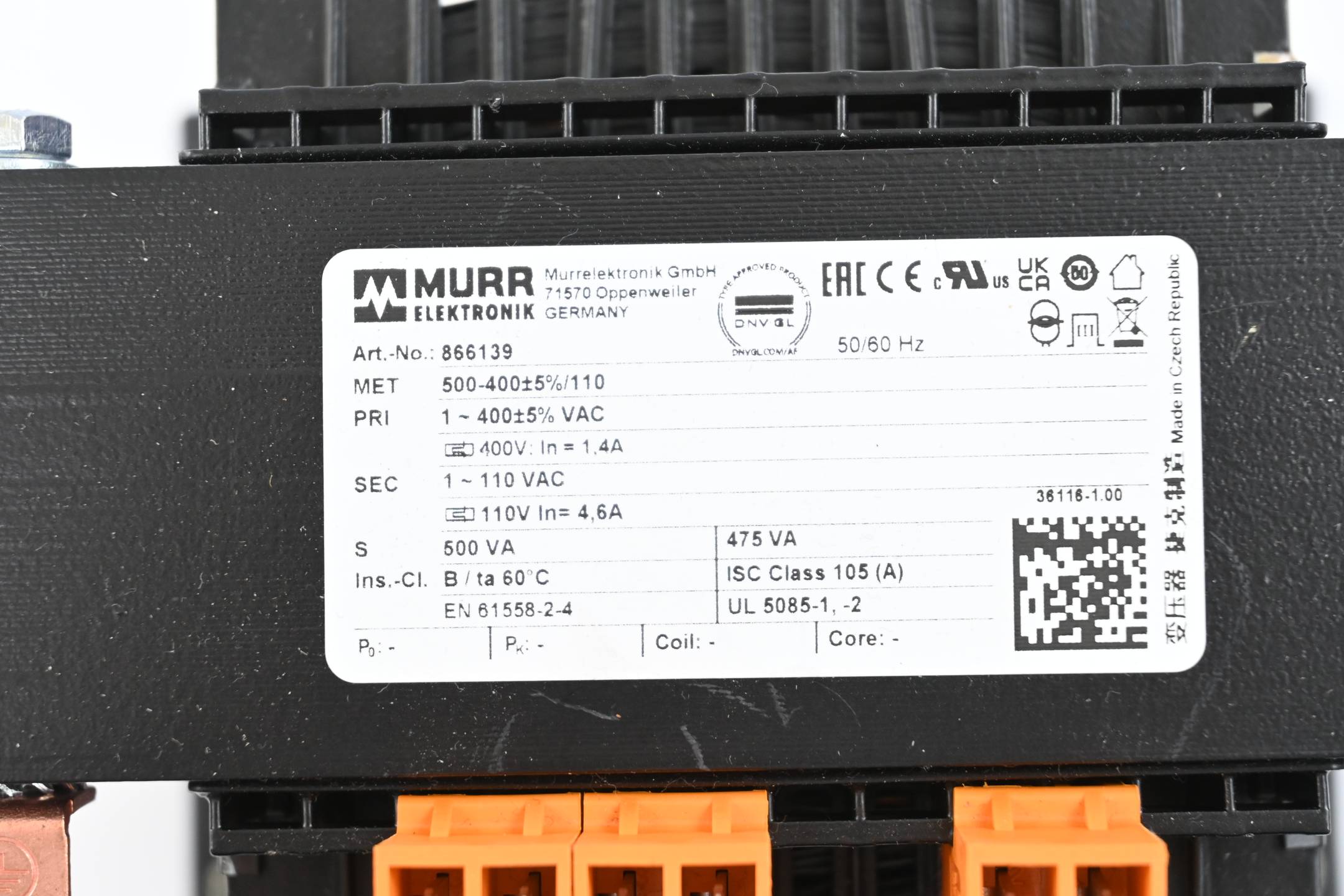 Murr Elektronik MET Einphasen Steuer- und Trenntransformator 866139