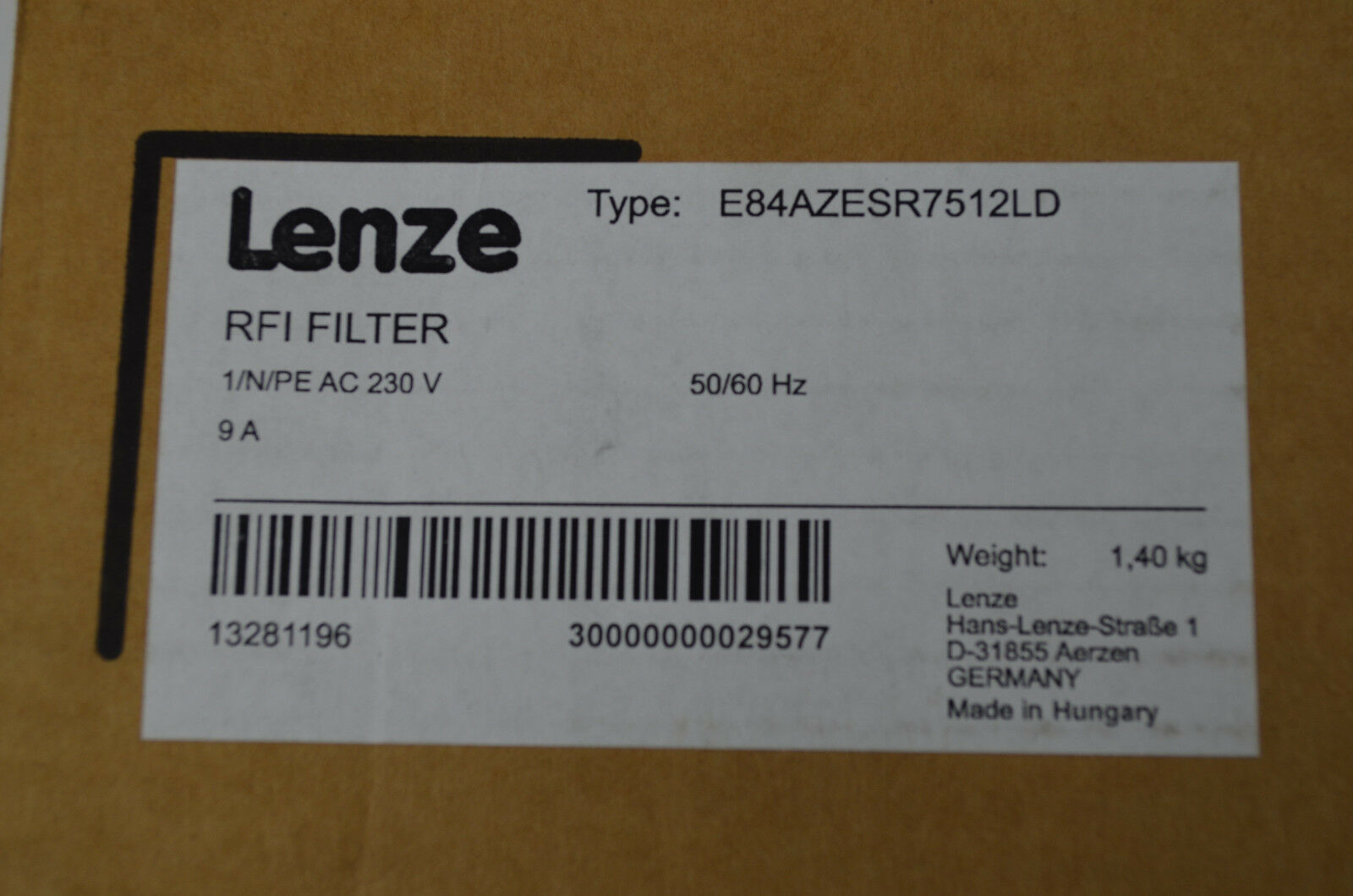 Lenze Inverter Drives 8400 Typ E84AZESR7512LD