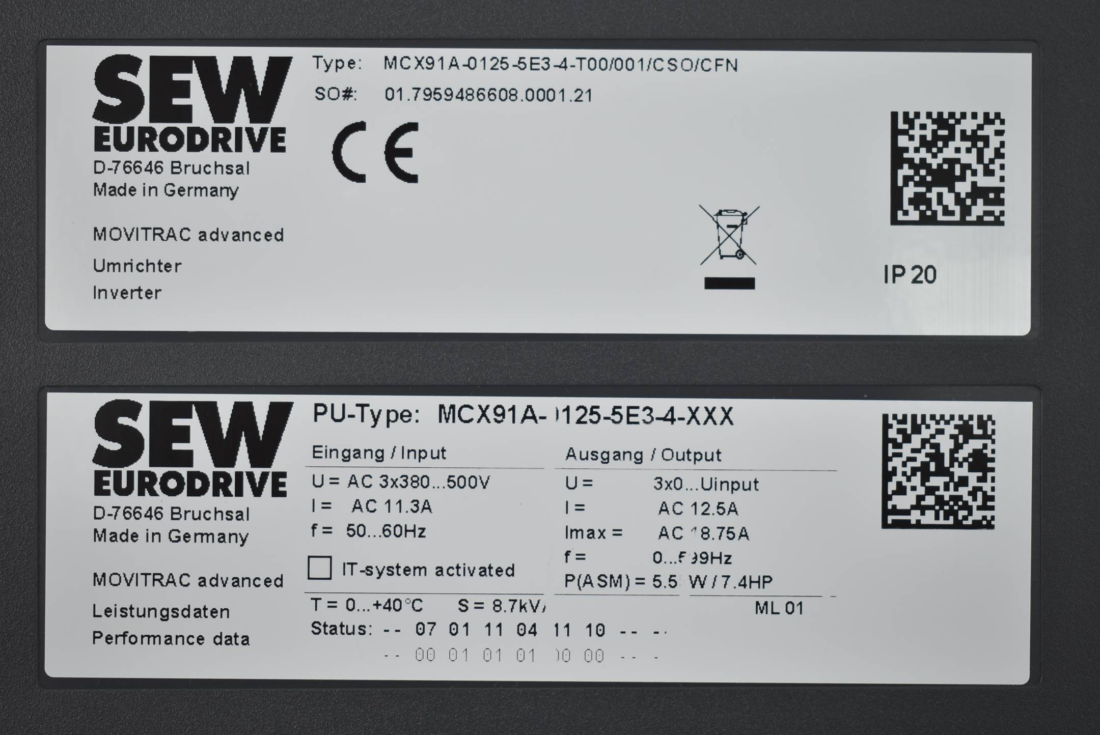 SEW eurodrive Movitrac advanced MCX91A-0125-5E3-4-T00/001/CSO/CFN ( 5,5kW )