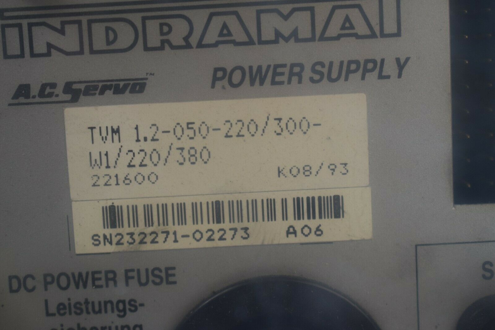 Indramat A.C. Servo Power Supply TVM 1.2-050-220/300-W1/220/380