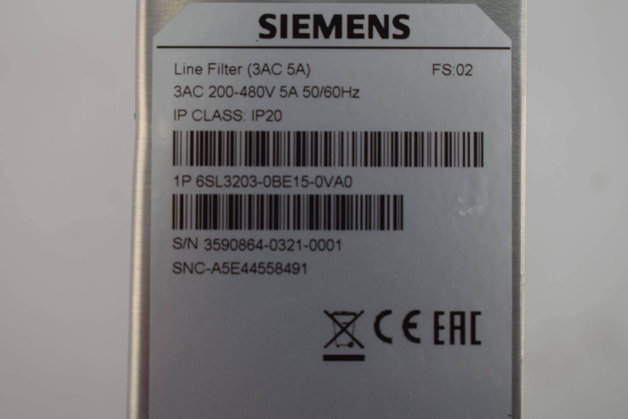 Siemens sinamics V EMV-Filter 6SL3203-0BE15-0VA0 ( 6SL3 203-0BE15-0VA0 ) FS2