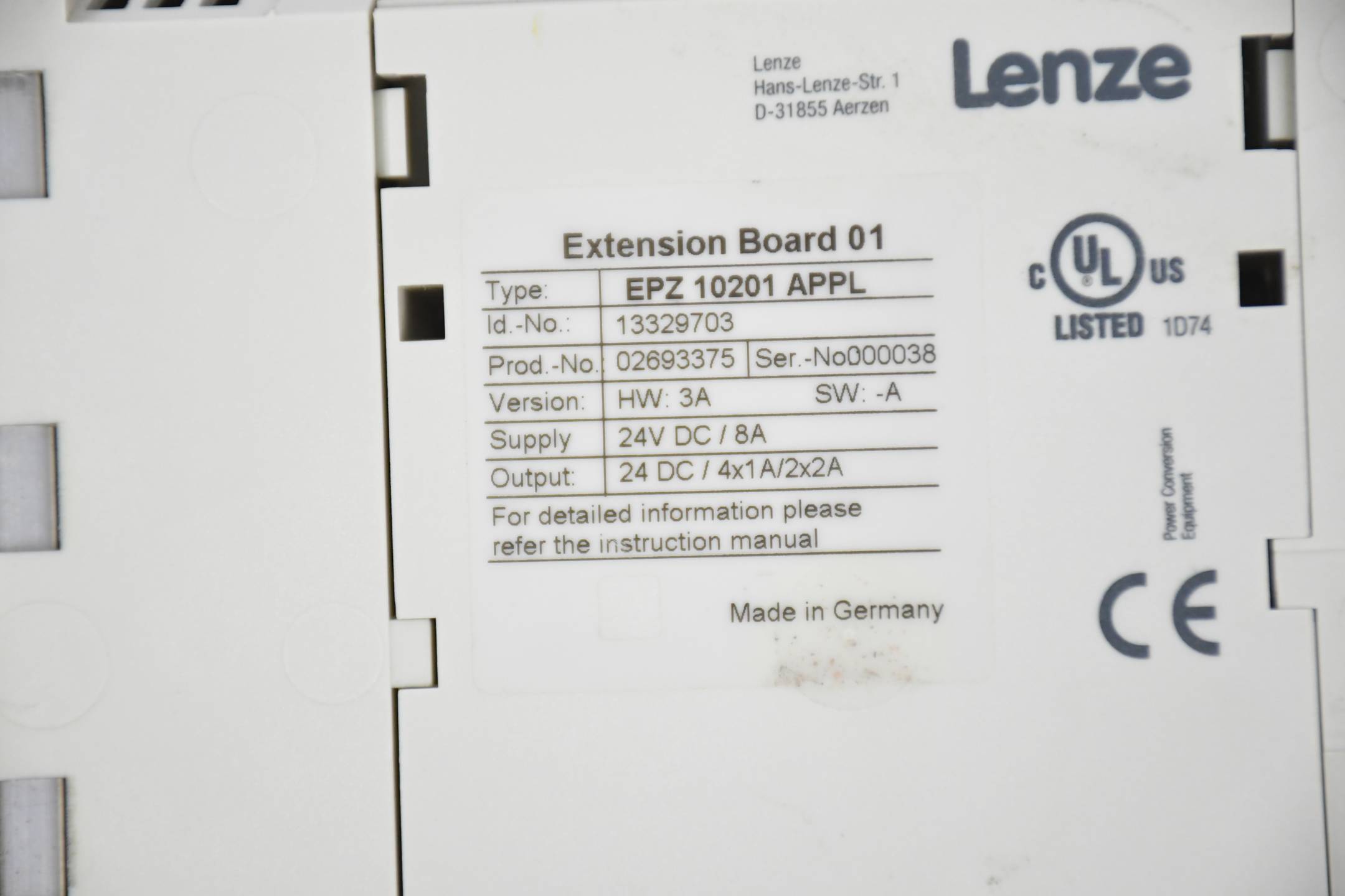 Lenze EPL 10201 Drive PLC + EPZ 10201 APPL Extension Board 