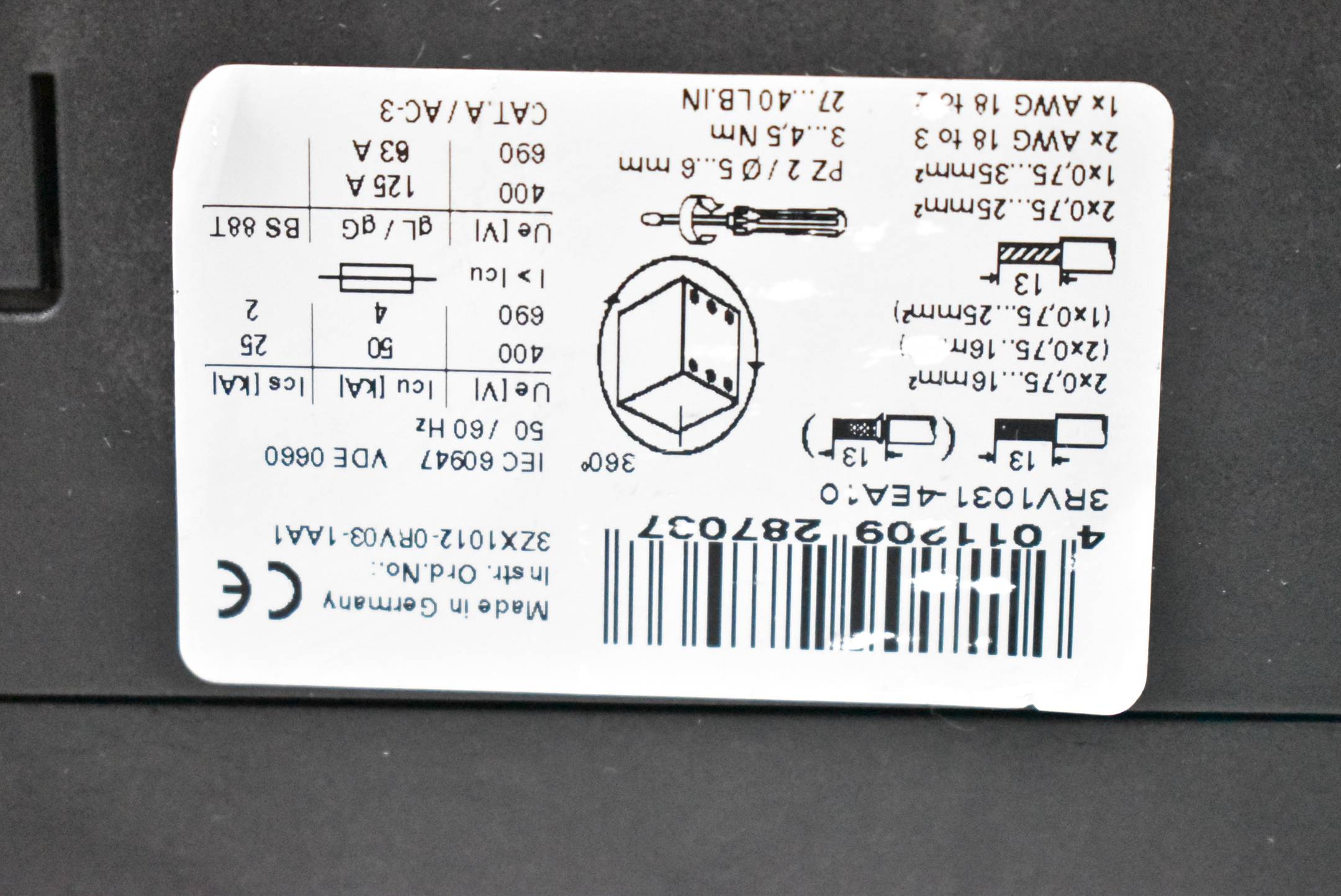 Siemens Sirius Leistungsschalter 3RV1031-4EA10 ( 3RV1 031-4EA10 )