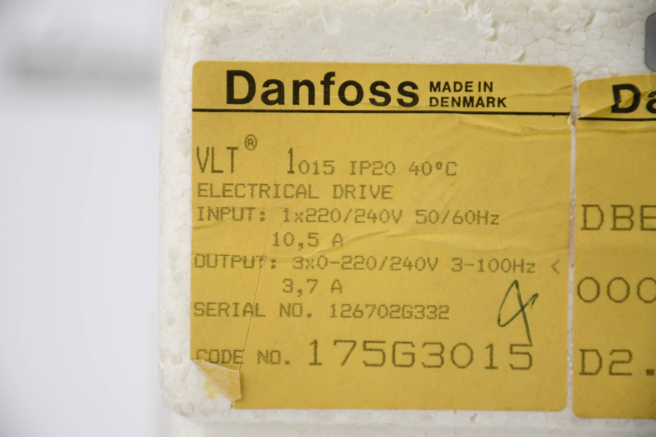 Danfoss Variable Speed Electrical Drive VLT1015 ( VLT 1015 ) 175G3015