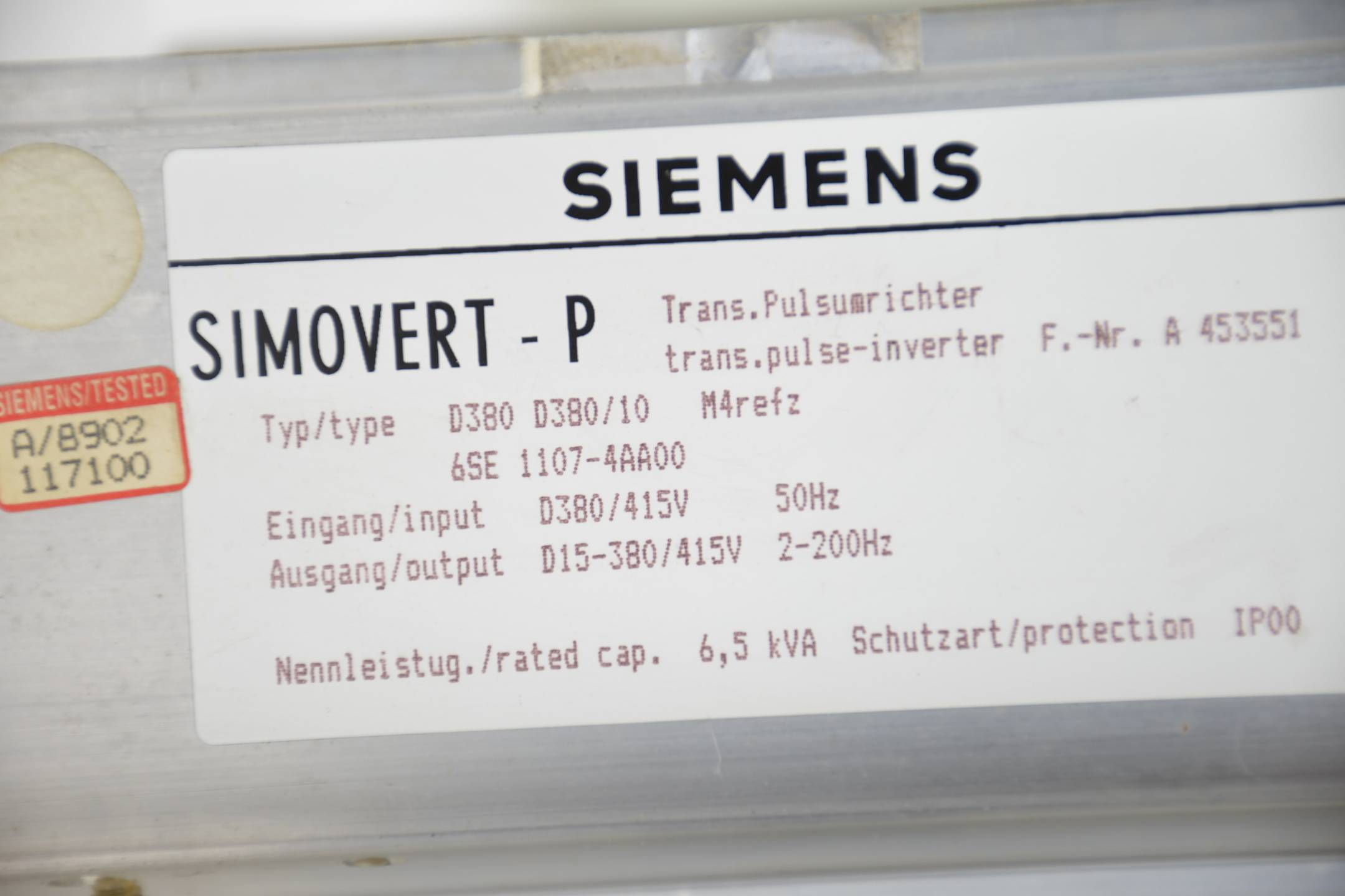 Siemens simovert P D380 Transistorpulsumrichter 6SE 1107-4AA00 ( 6SE1107-4AA00 )
