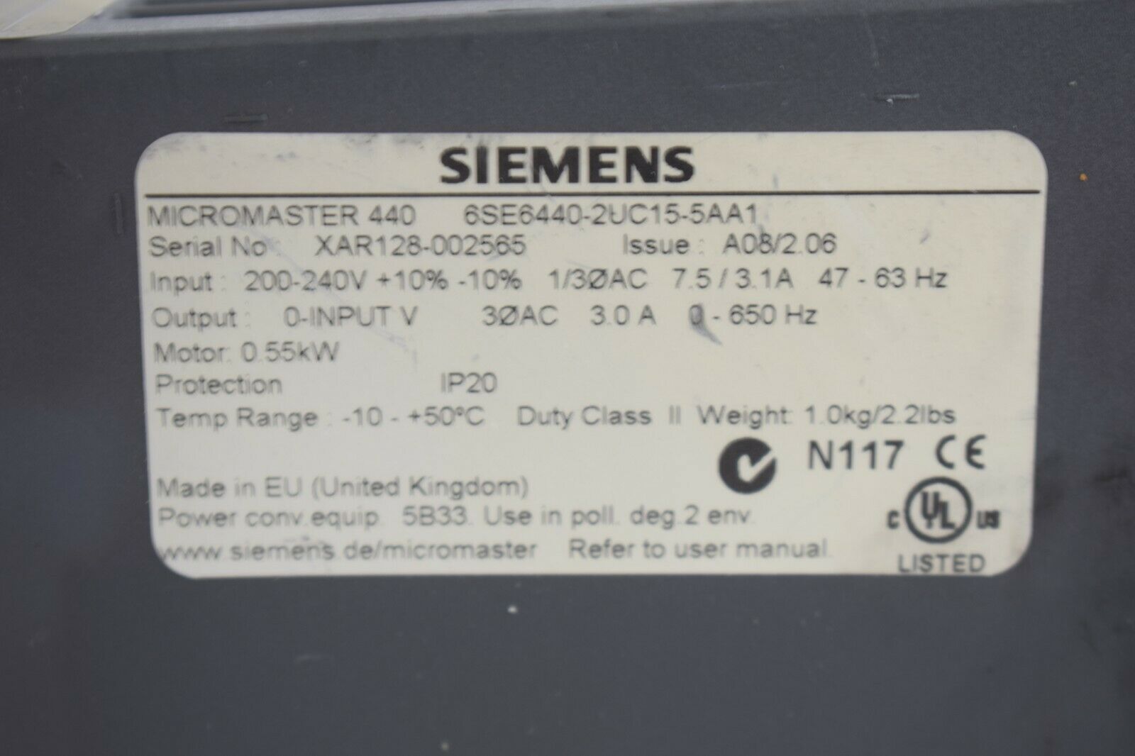 Siemens Micromaster 440 6SE6440-2UC15-5AA1 ( 6SE6 440-2UC15-5AA1 )