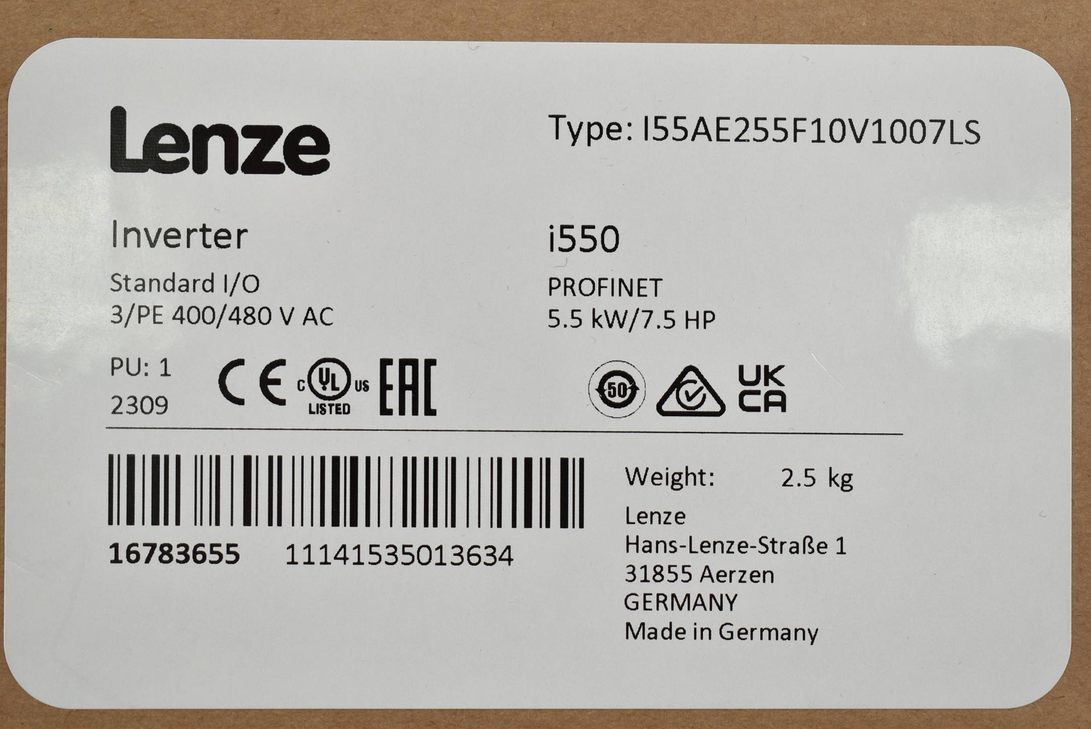 Lenze Inverter i550 I55AE255F1  400/480 V 5,5 kW I55AE255F10V1007LS