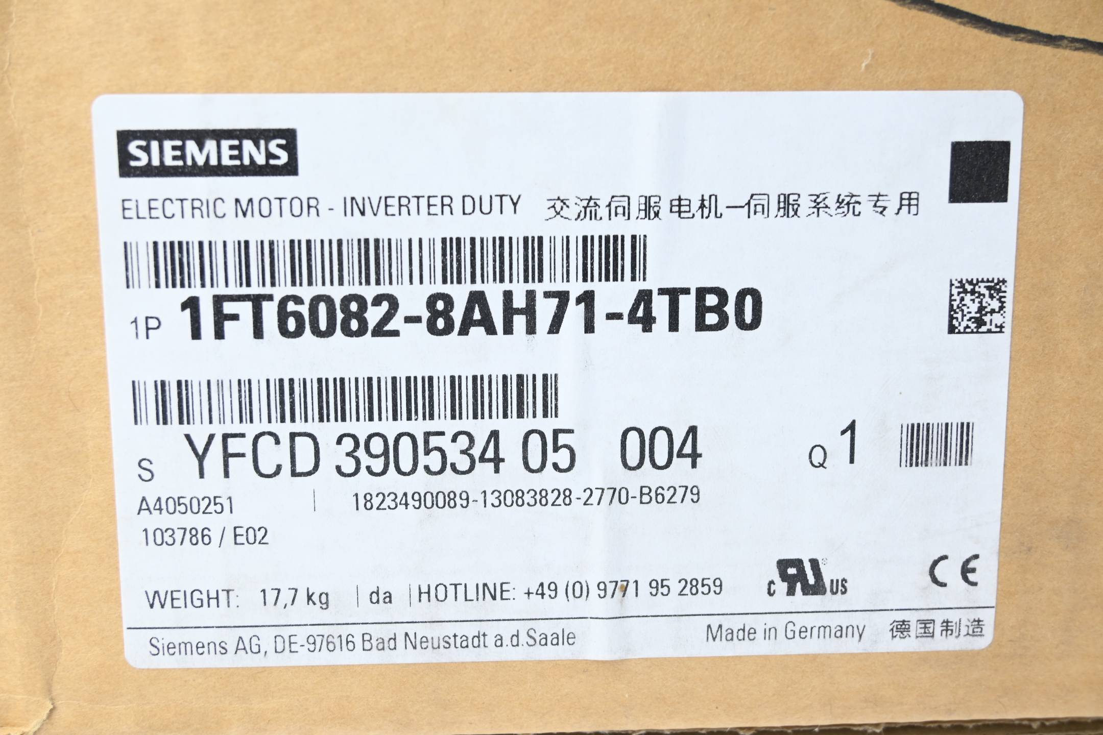 Siemens Simotics S Synchronservomotor 1FT6082-8AH71-4TB0 ( 1FT6 082-8AH71-4TB0 )