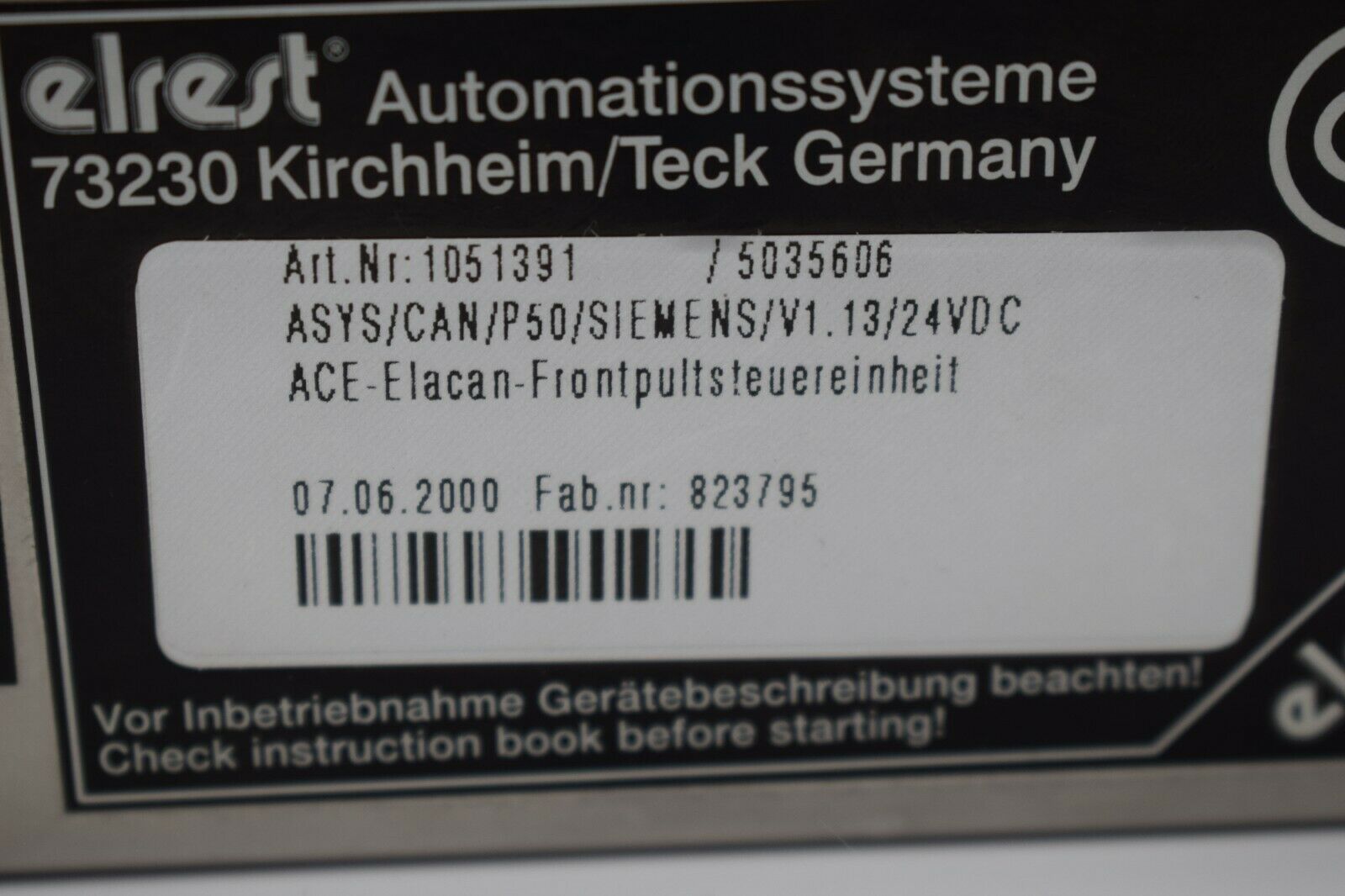 Siemens elrest ACE-Elacan-Frontpultsteuereinheit CAN/P50/Siemens/V1.13/24DVC