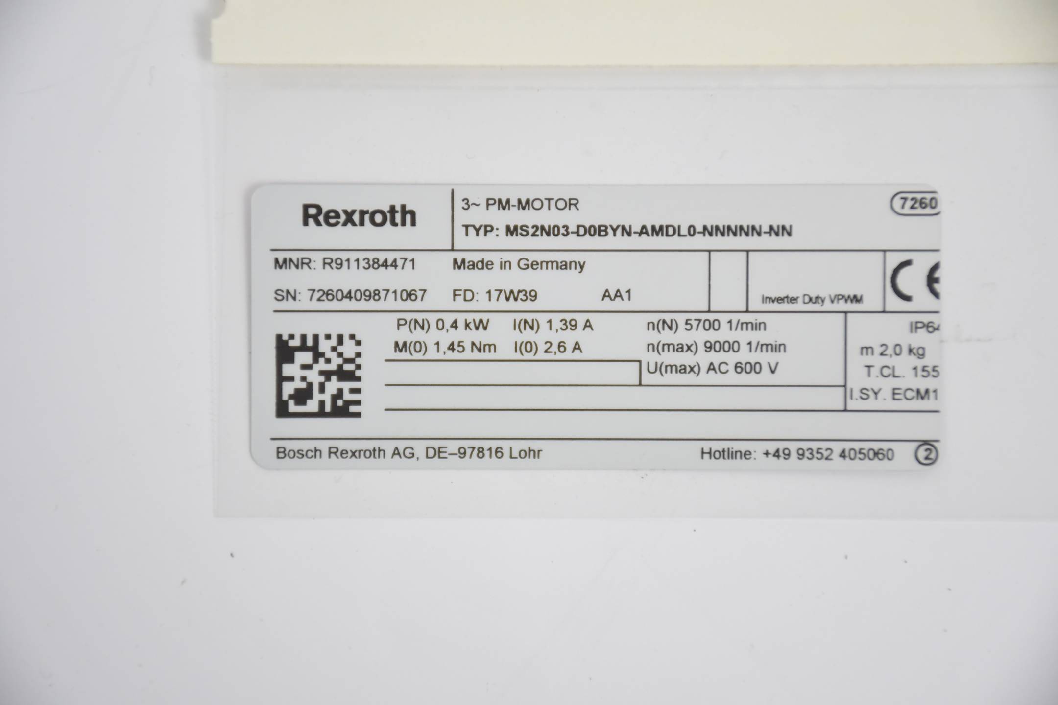 Rexroth IndraDyn Servomotor MS2N03-D0BYN-AMDL0-NNNNN-NN ( R911384471 )