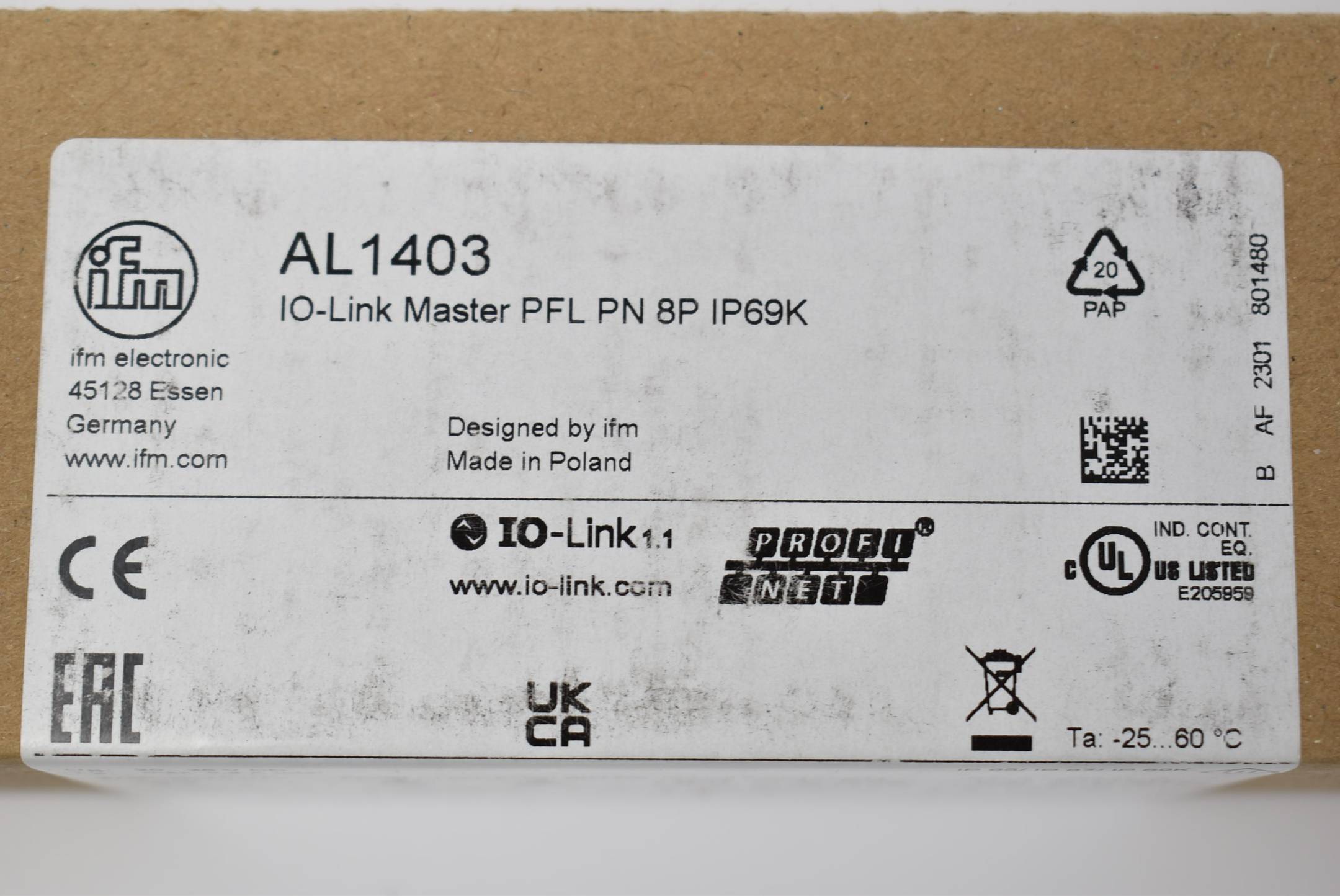 IFM IO-Link Master mit PN-Schnittstelle AL1403 IO-Link Master PFL PN 8P IP69K