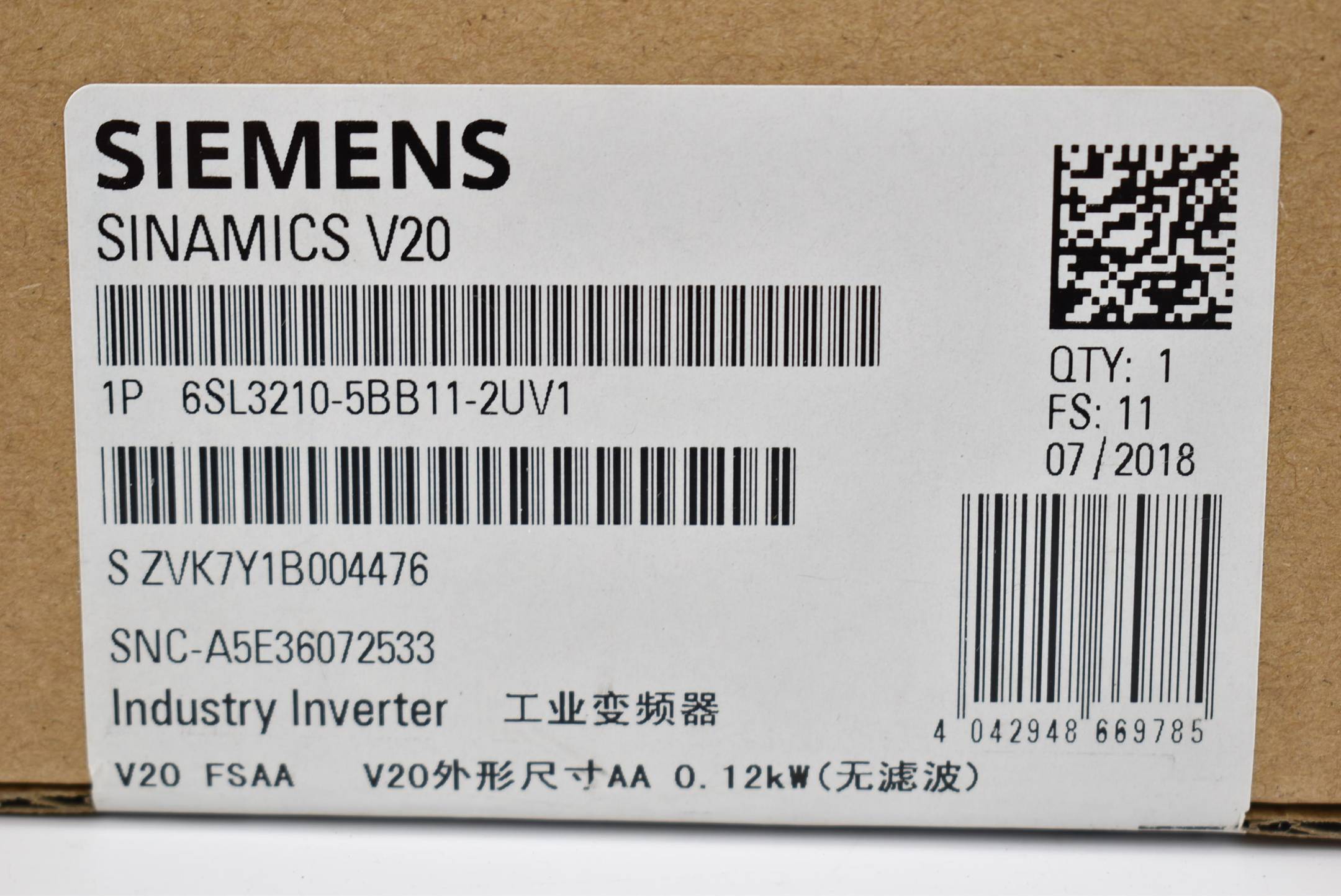 Siemens sinamics V20 6SL3 210-5BB11-2UV1 ( 6SL3210-5BB11-2UV1 ) E11