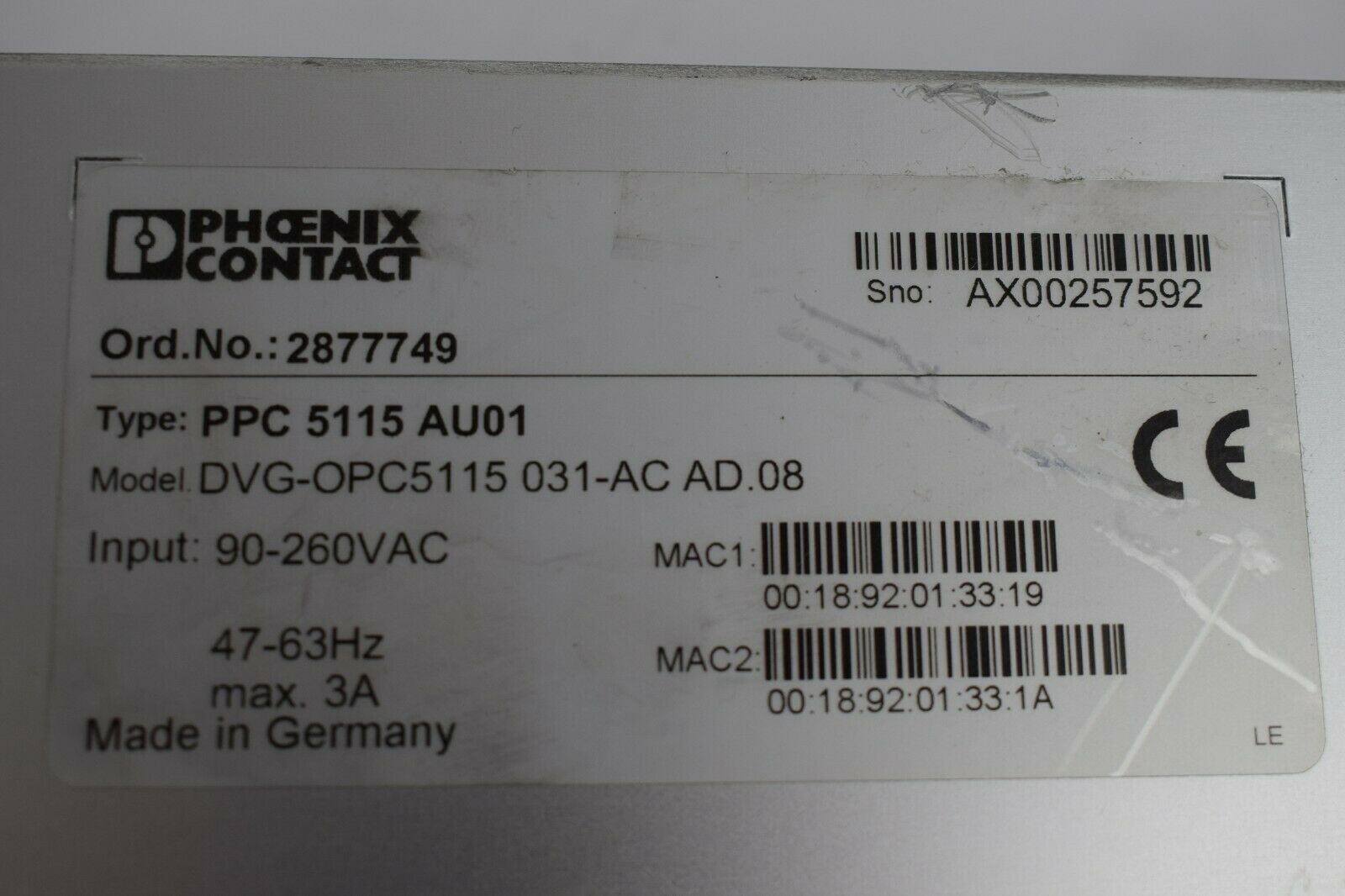 Phoenix Contact PPC 5115 AU01 ( DVG-OPC5115 031-AC AD.08 )
