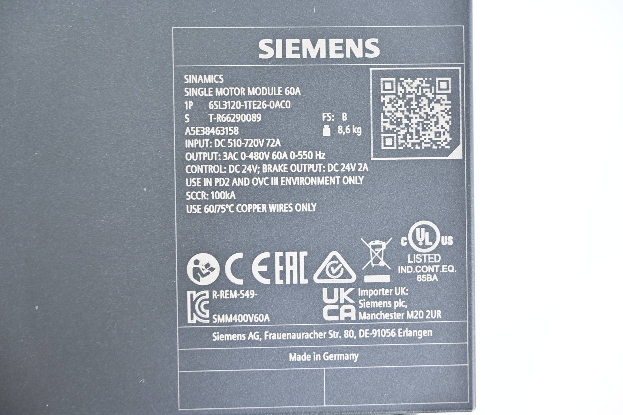 Siemens Sinamics Single Motor Modul 6SL3120-1TE26-0AC0 ( 6SL3 120-1TE26-0AC0 ) B