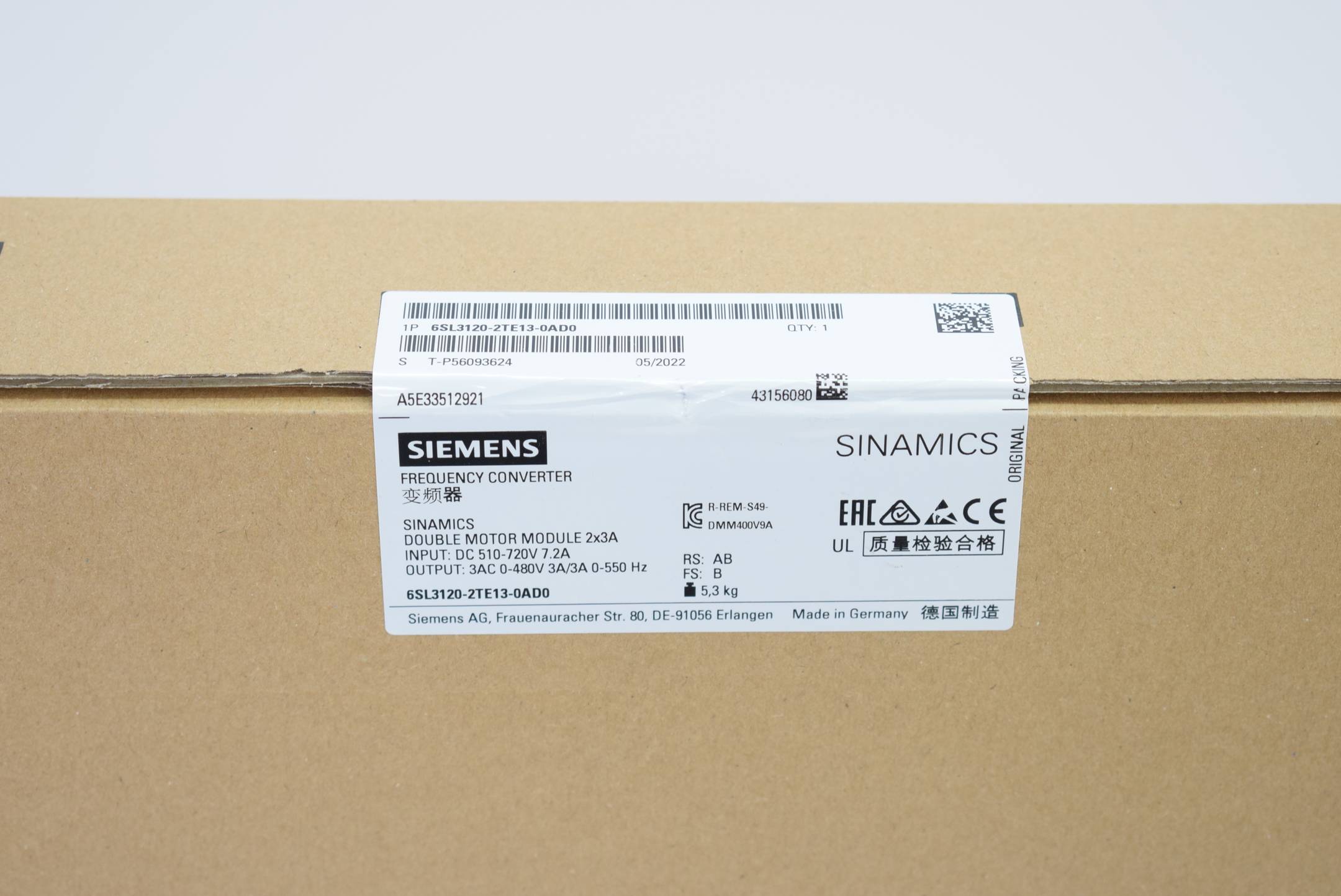 Siemens sinamics DMM 6SL3 120-2TE13-0AD0 / 6SL3120-2TE13-0AD0 E.B