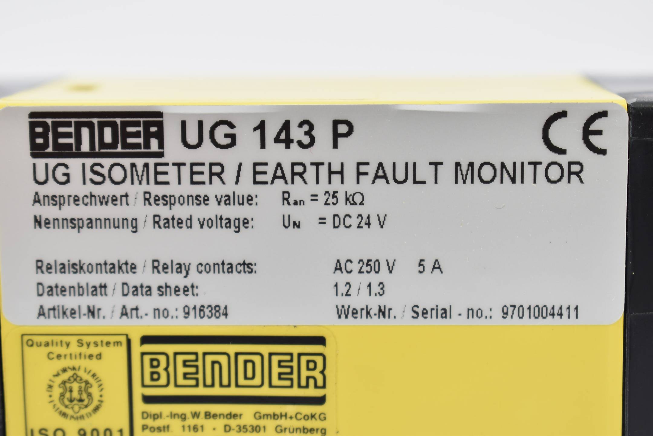Bender UG Isometer Erdschlussüberwachung AC250V 5A UG143P ( 916384 )