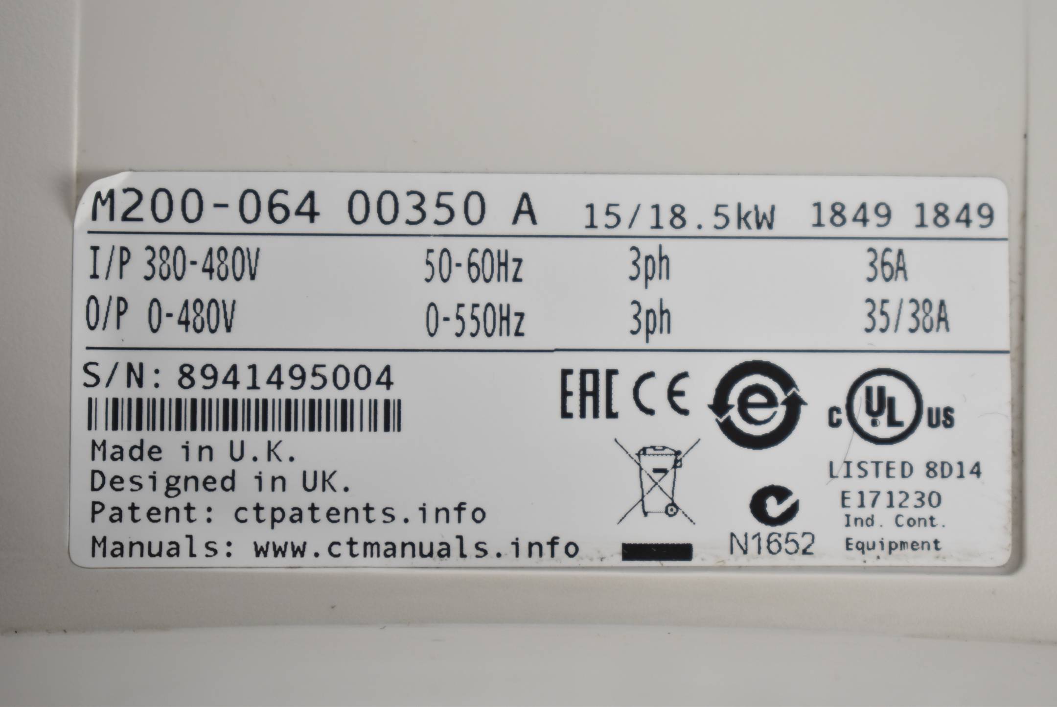 Control Techniques Emerson Unidrive M200 M200-064 00350 A ( 15-18,5kW 50-60Hz )
