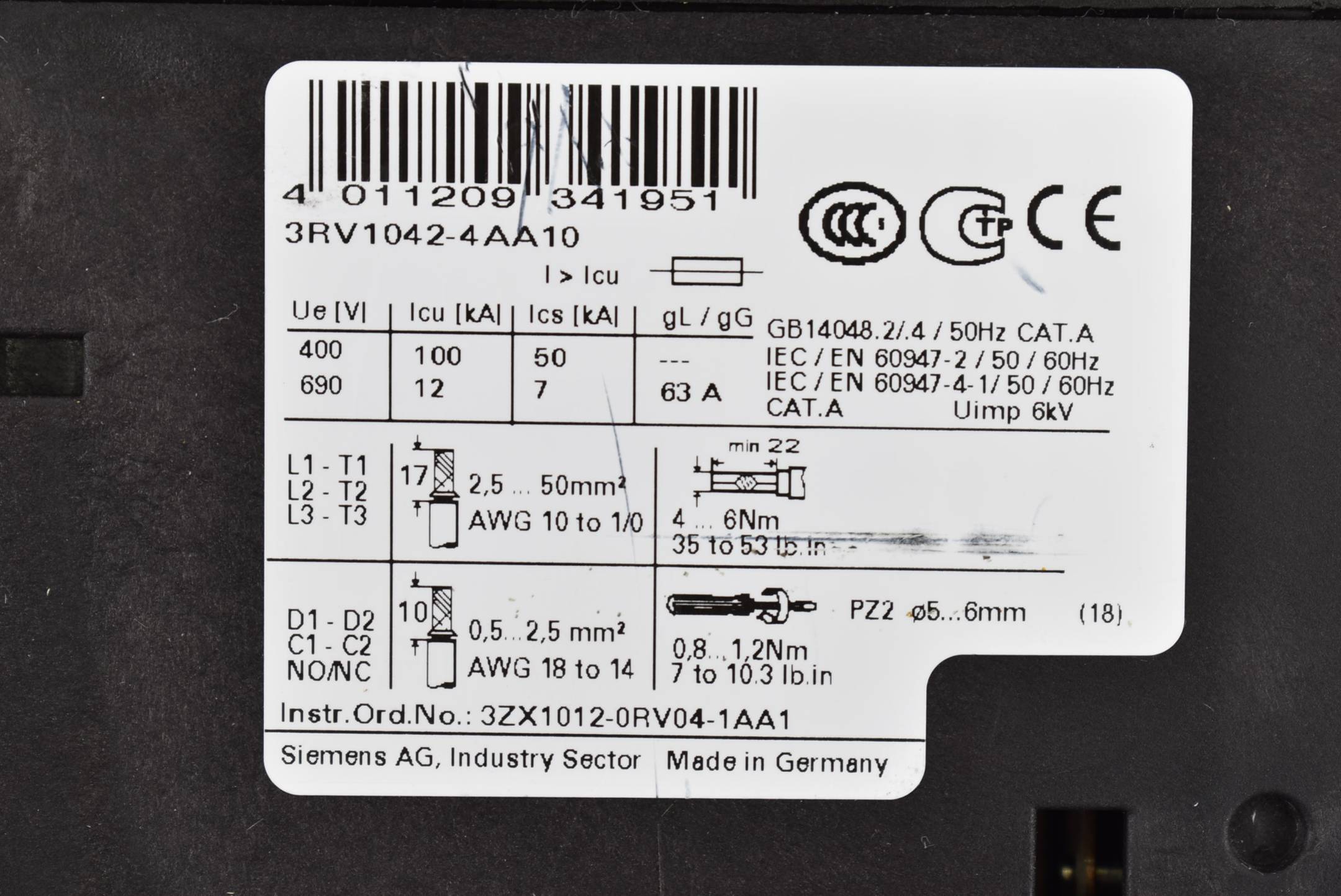 Siemens sirius Leistungsschalter 3RV1 042-4AA10 ( 3RV1042-4AA10 ) E5