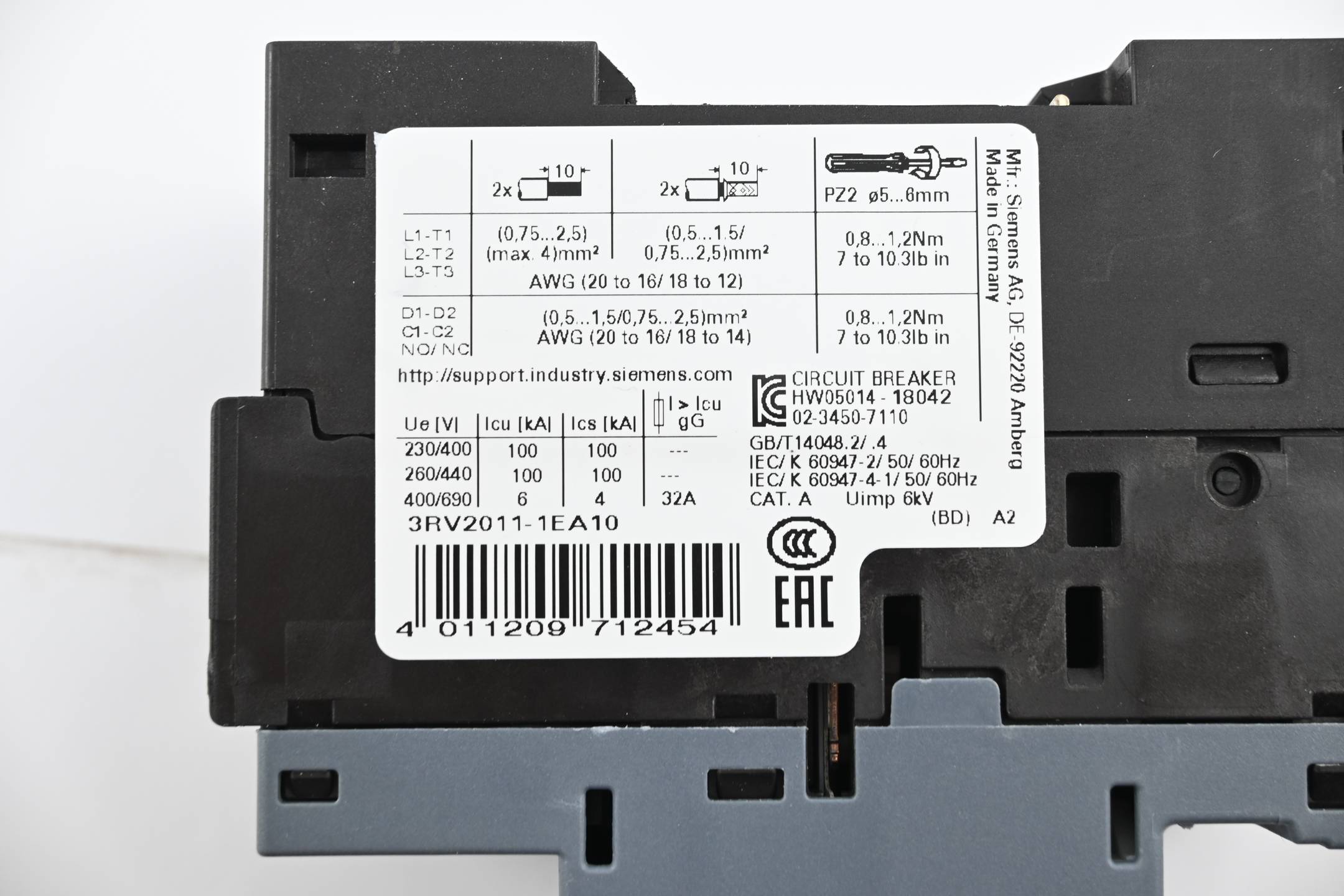 Siemens Sirius Leistungsschalter 3RV2011-1EA10 ( 3RV2 001-1EA10 )