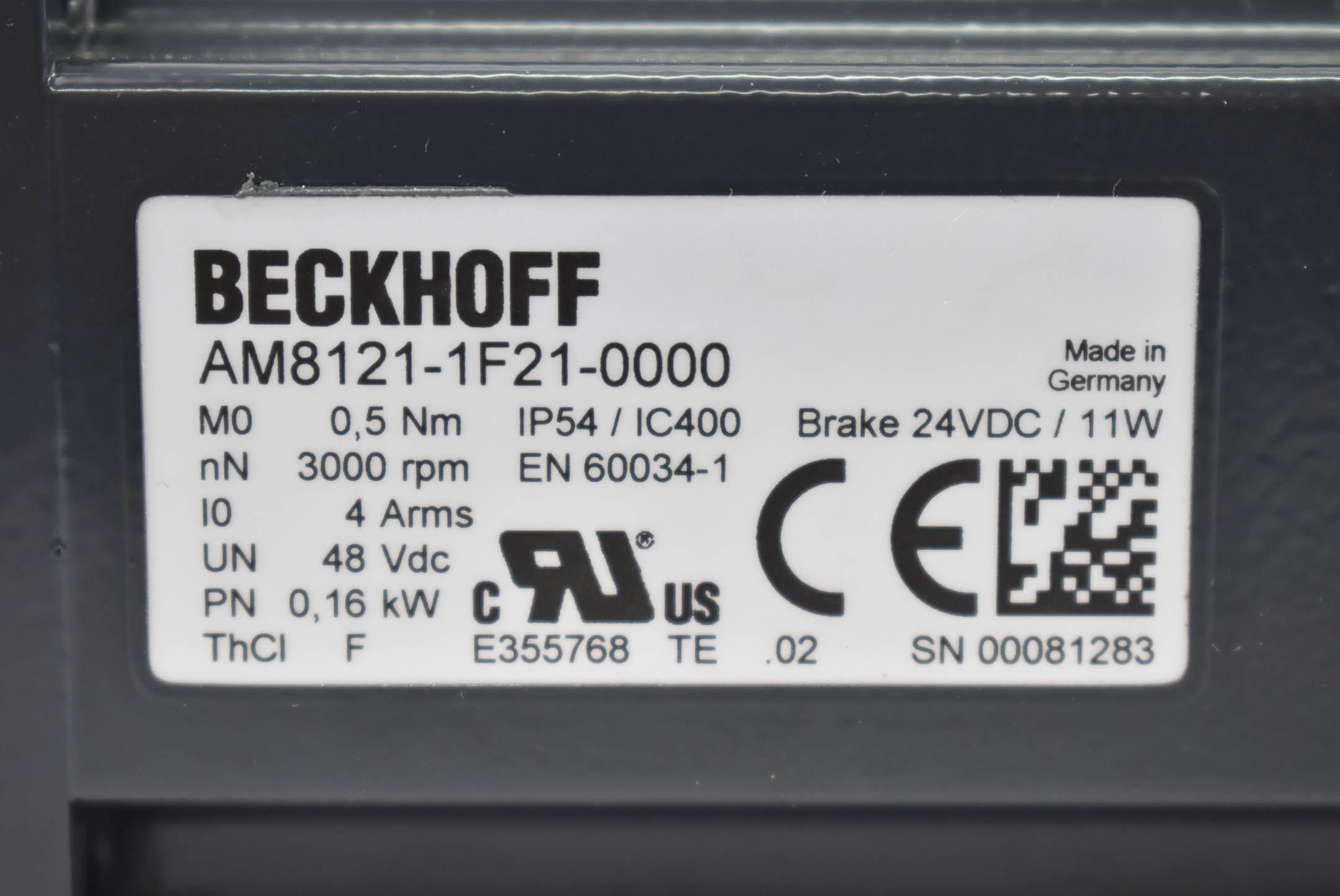 Beckhoff Servomotor ( 0,5Nm 24VDC 11W 0,16kW ) AM8121-1F21-0000 