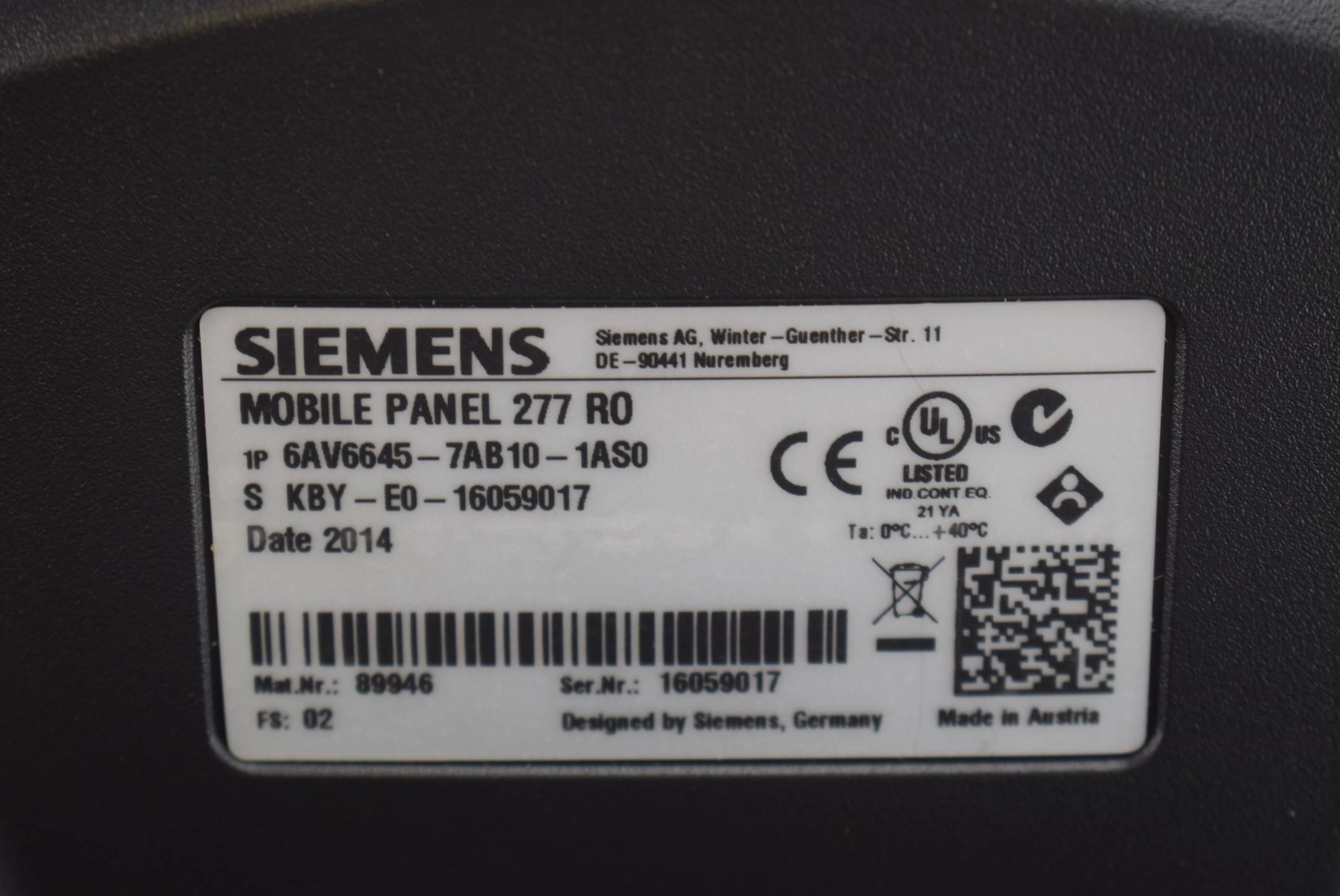 Siemens simatic Mobile Panel 277 6AV6645-7AB10-1AS0 ( 6AV6 645-7AB10-1AS0 ) E2