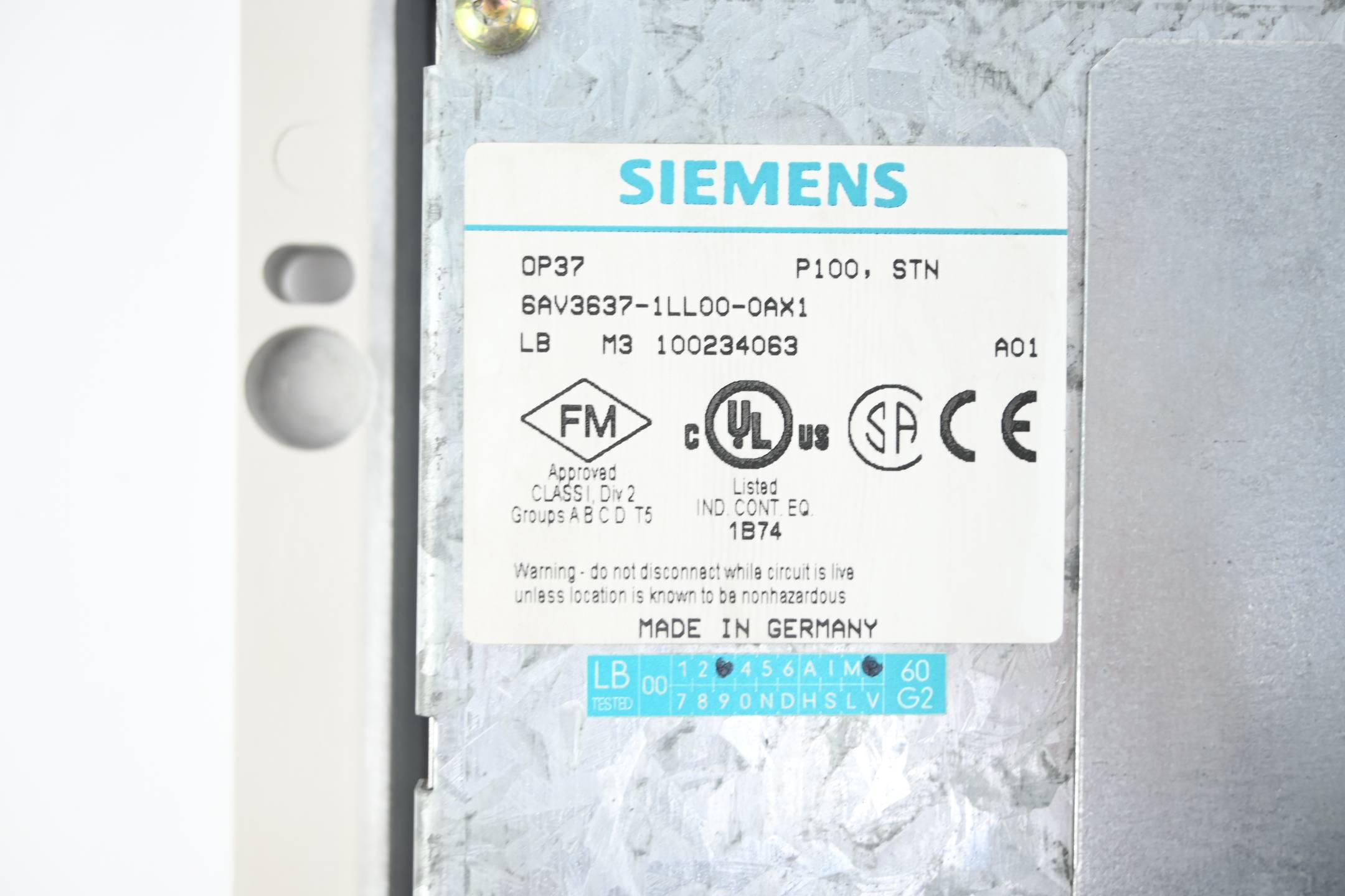 LIKE NEW Siemens Panel OP37 6AV3637-1LL00-0AX1 ( 6AV3 637-1LL00-0AX1 ) A01 