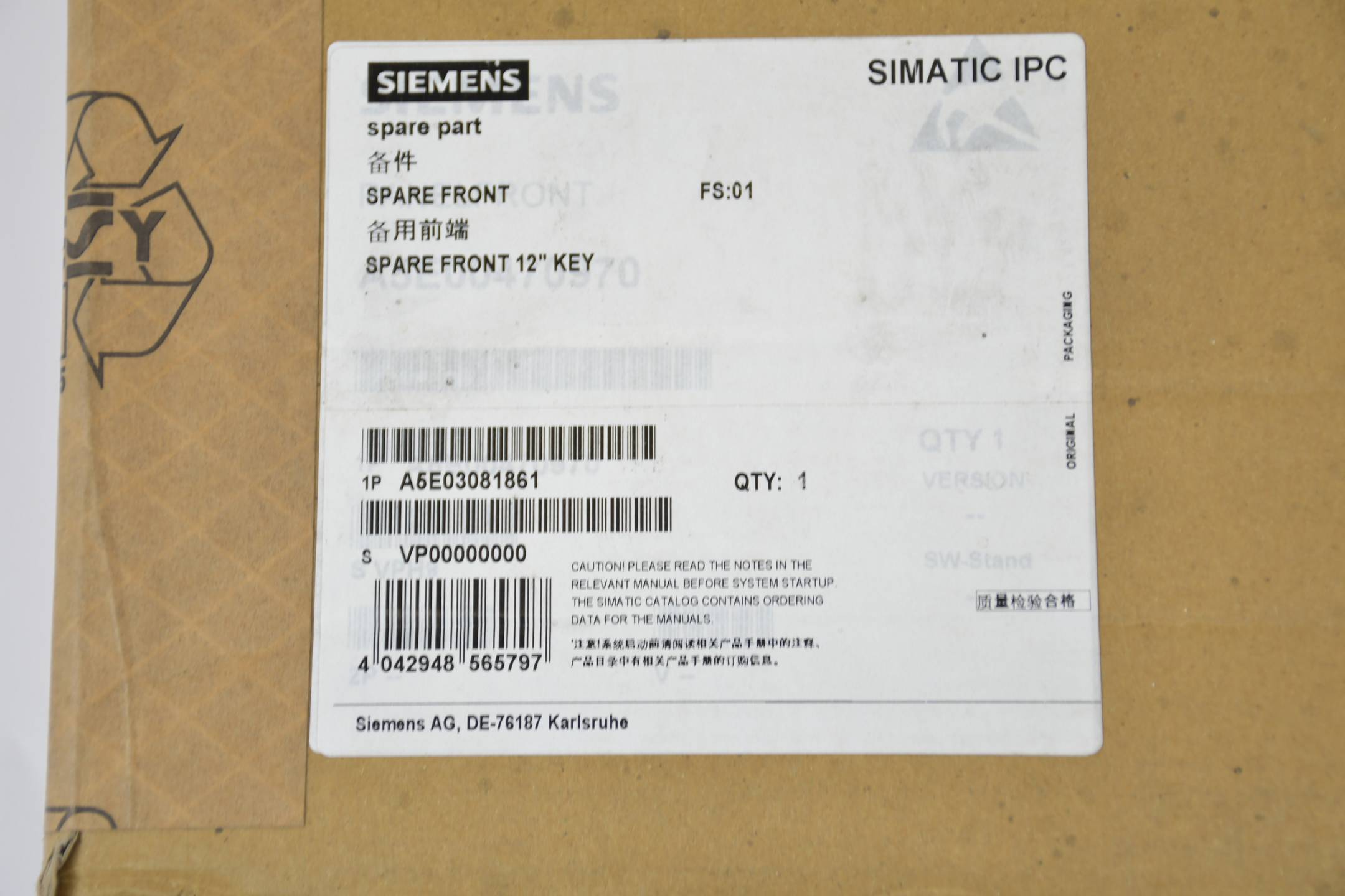 Siemens simatic PC Ersatzfront 12" Key Panel PC 477/477B A5E03081861 E1