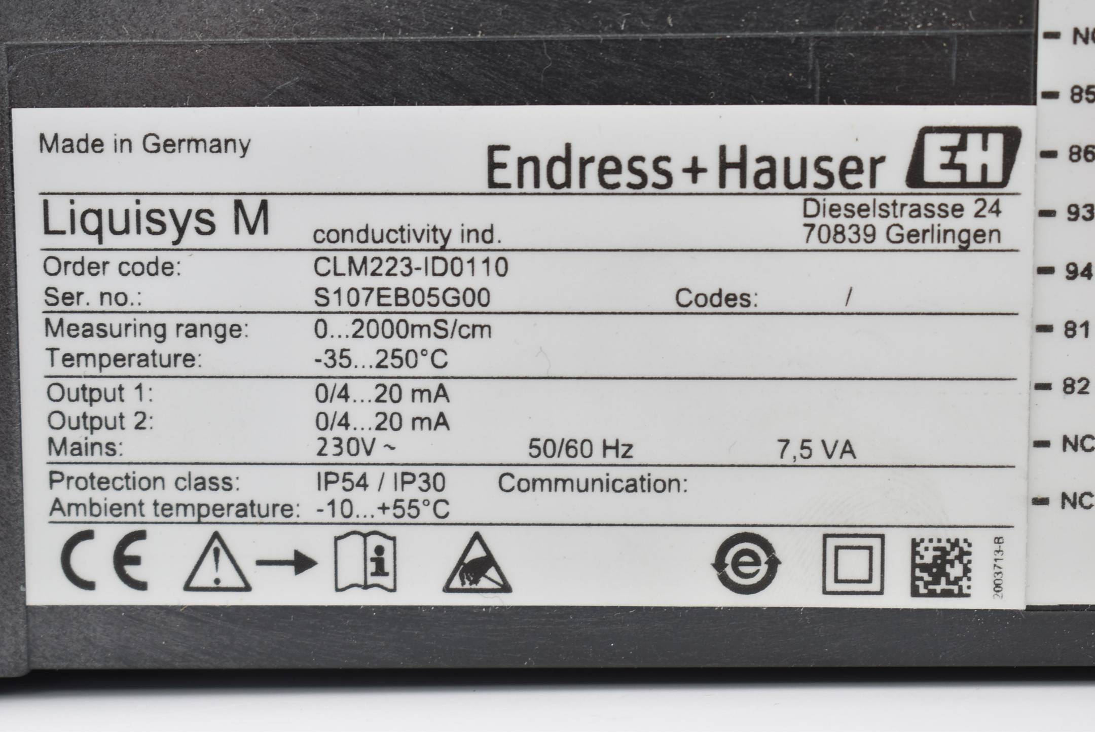Endress+Hauser Liquisys M 2000ms/cm 4-20mA 230V 7,5VA CLM223-ID0110