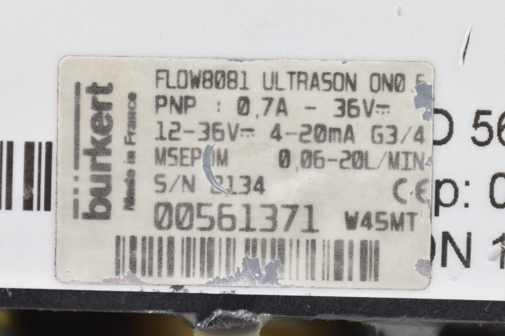 Bürkert FLOW8081 Ultrason Flowmeter 12-36V 4-20mA 0,06-20L/min